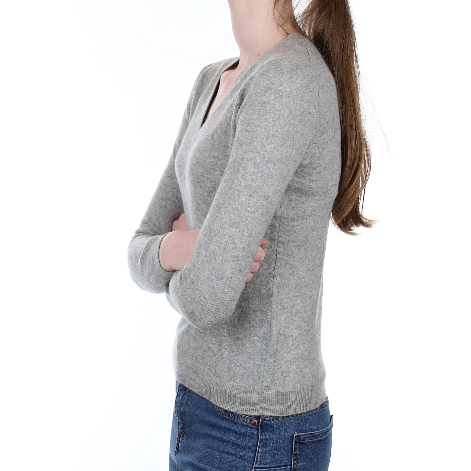 Smoke Grey Cashmere V Neck Jumper Extra Small