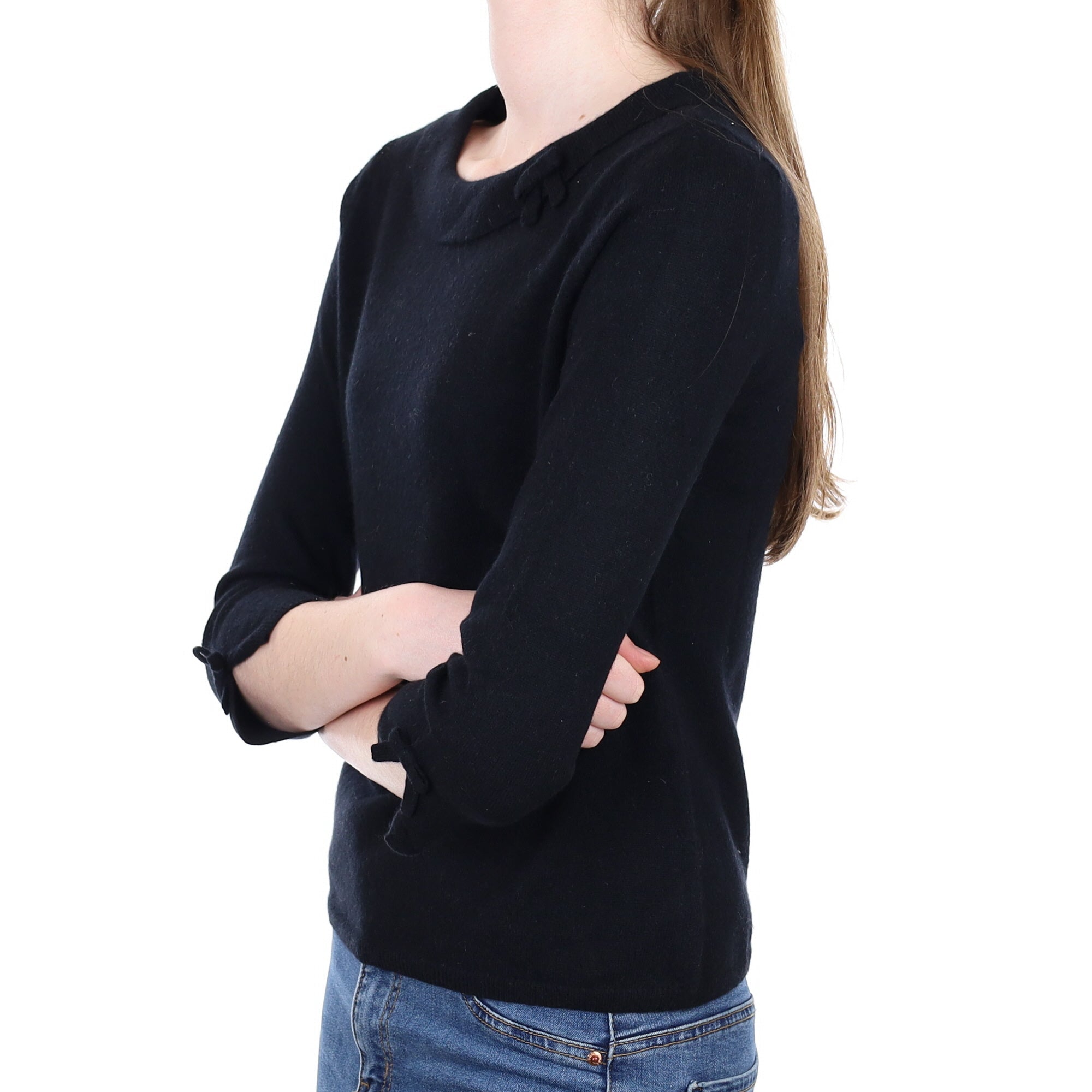 Black Cashmere Bow Detail Boat Neck Jumper Extra Small
