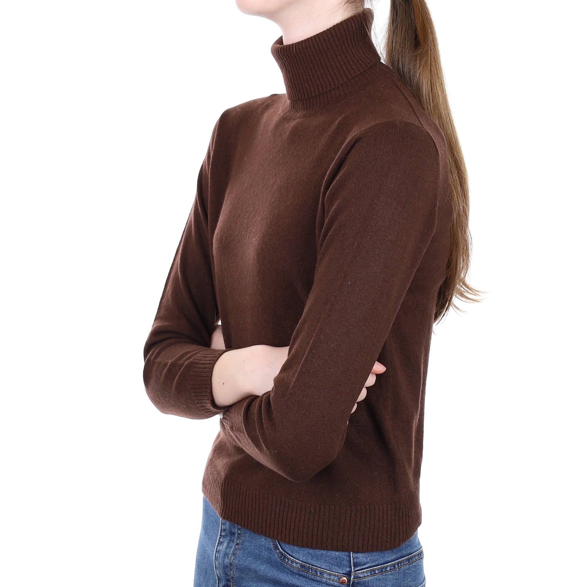 Dark Chocolate Brown Cashmere Polo Neck Jumper Extra Small