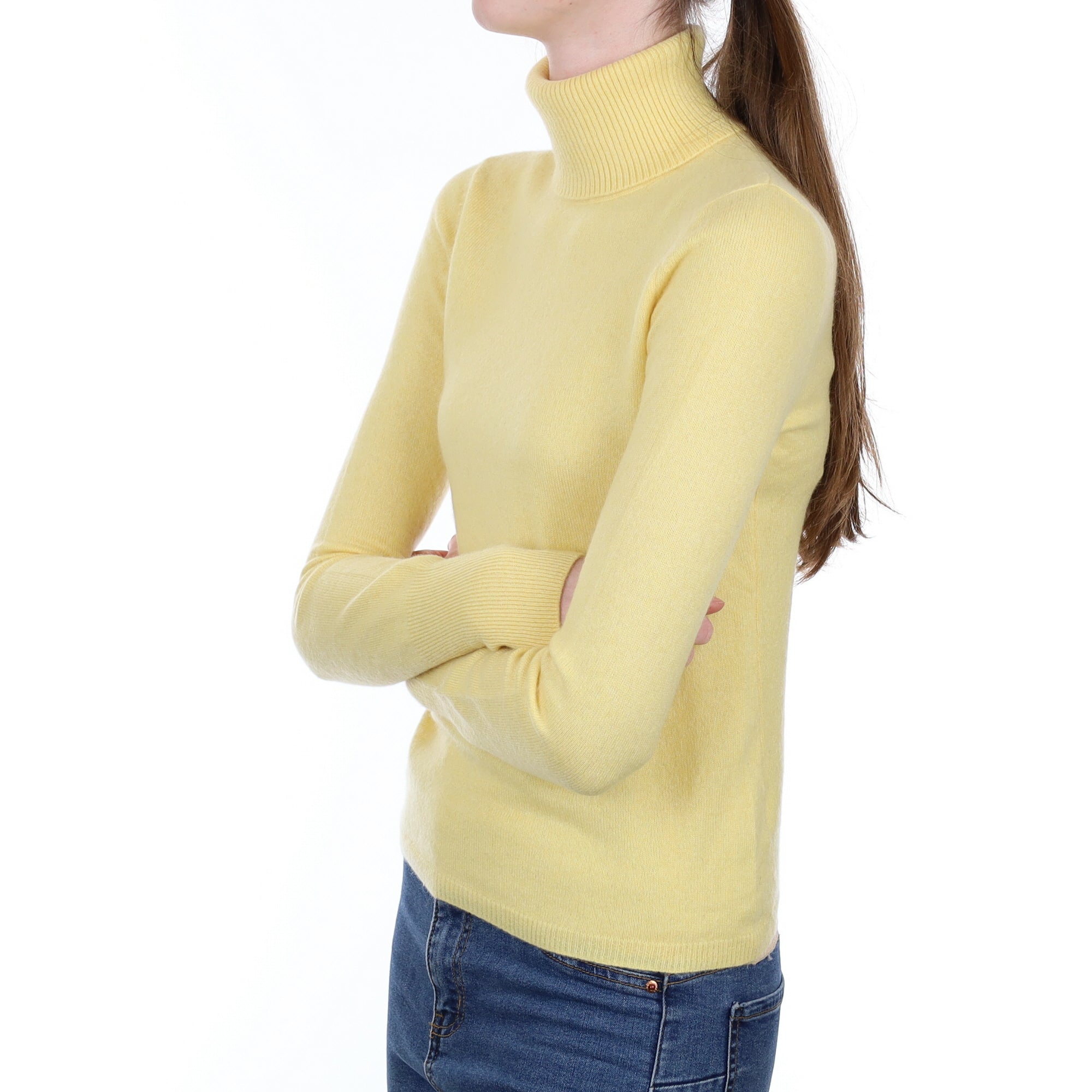 Primrose Yellow Cashmere Polo Neck Jumper Extra Small