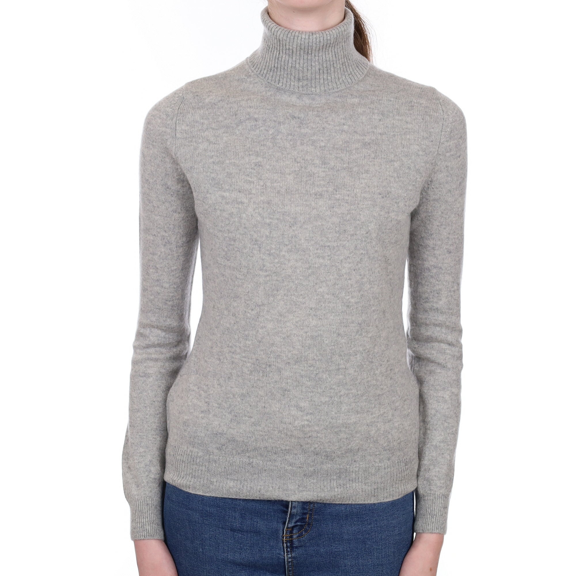Smoke Grey Cashmere Polo Neck Jumper Extra Small