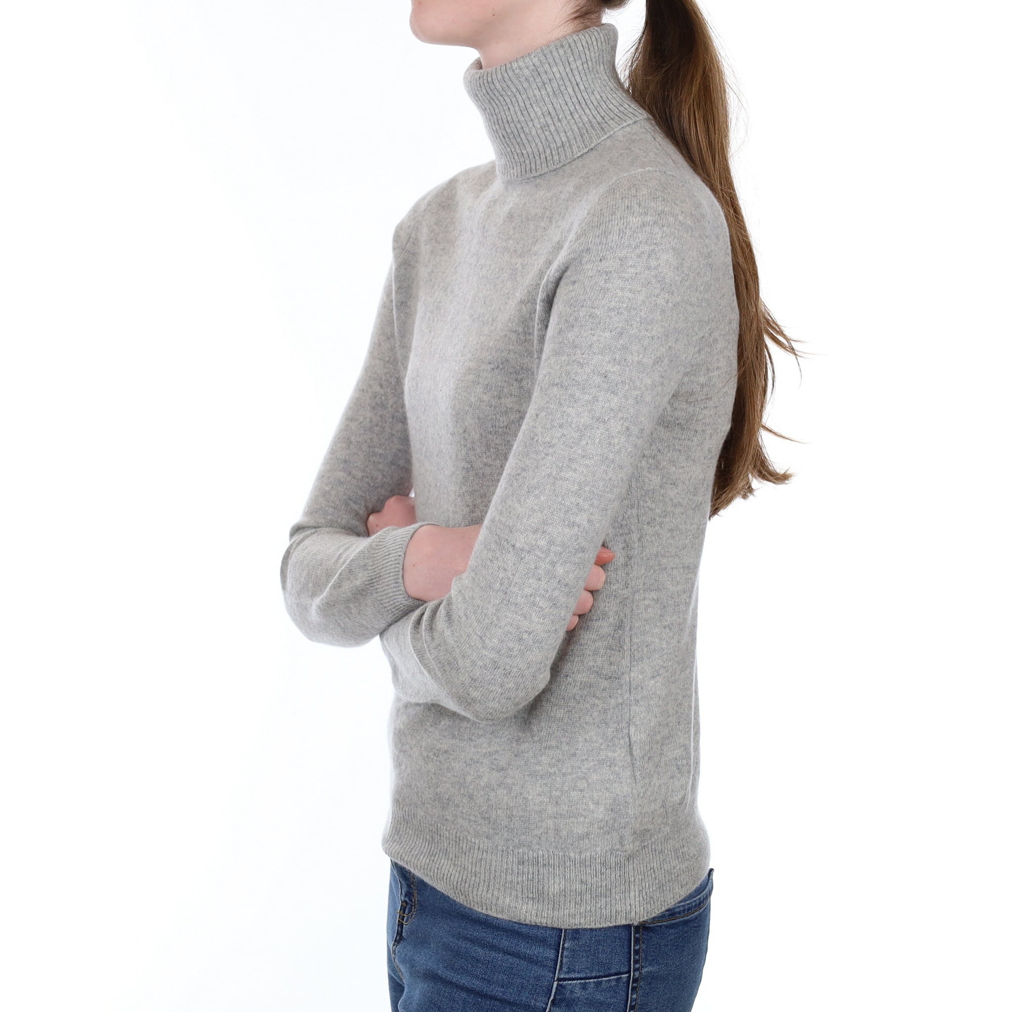 Smoke Grey Cashmere Polo Neck Jumper Extra Small