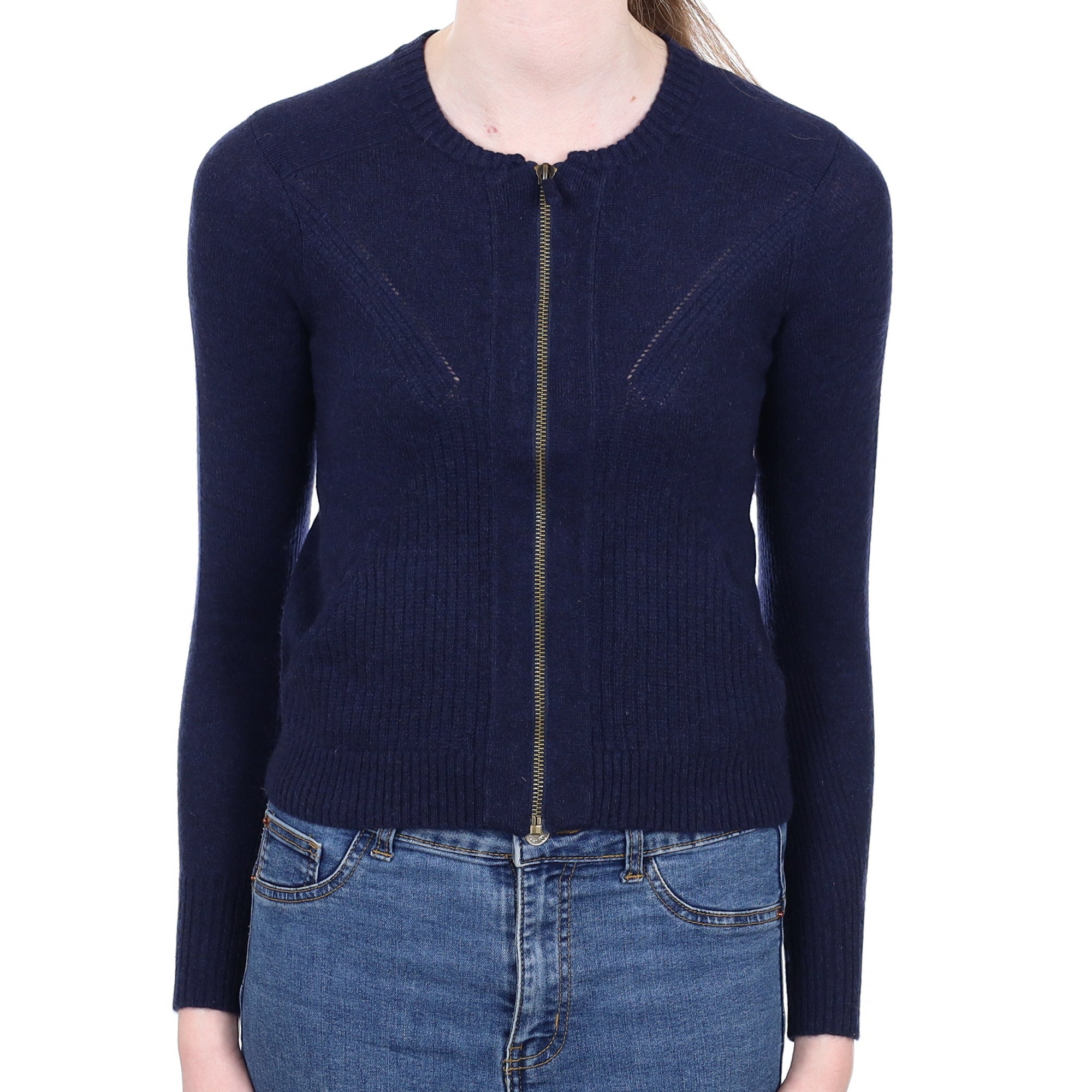 Navy Cashmere Zip Up Cardigan with Pockets Extra Small Petite