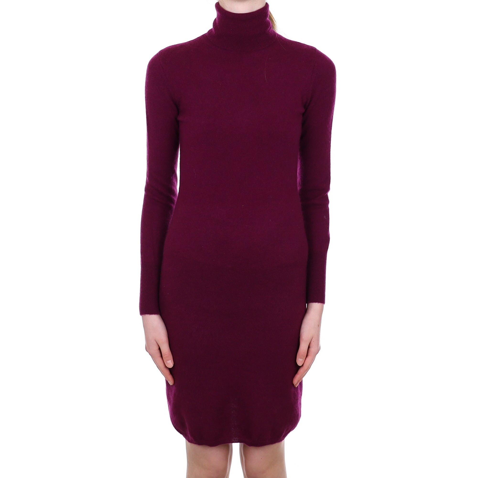 Plum Purple Cashmere Polo Neck Dress Extra Small