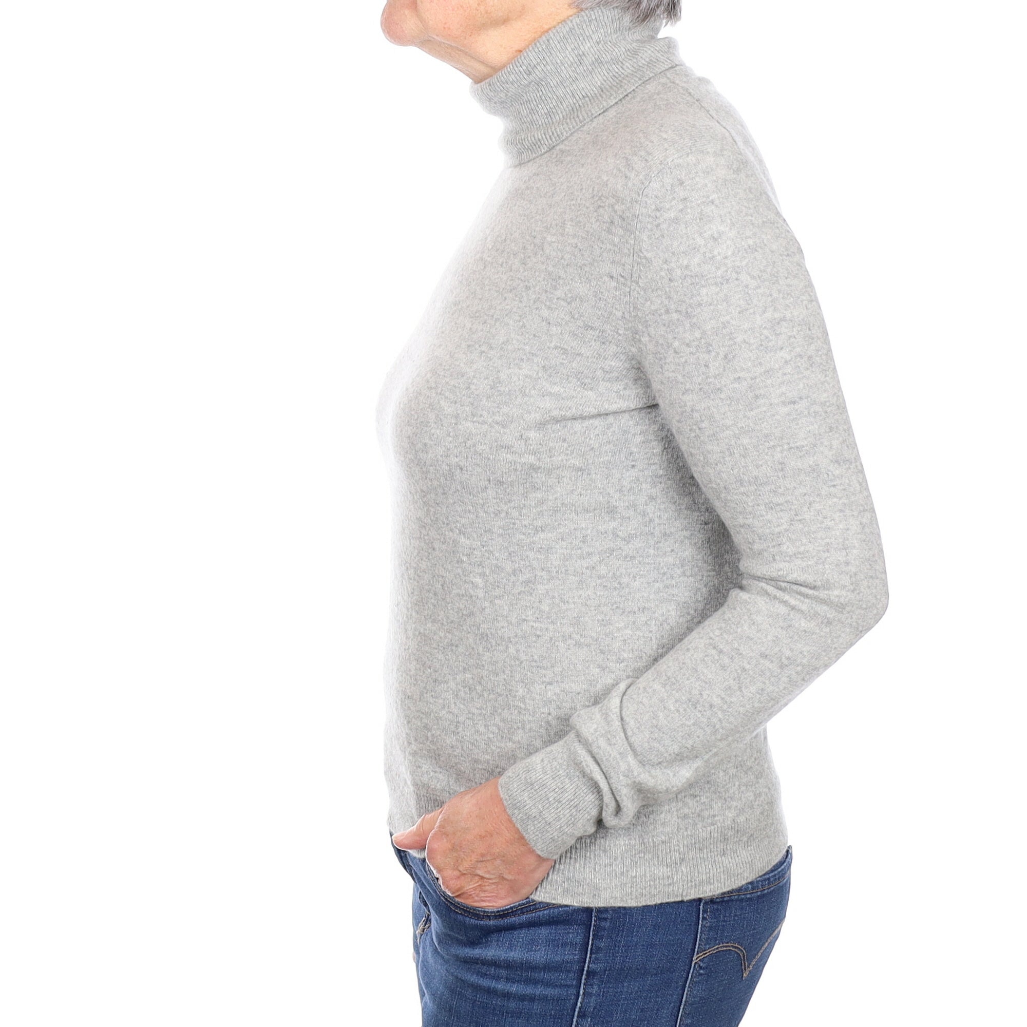 Mist Grey Cashmere Polo Neck Jumper Medium