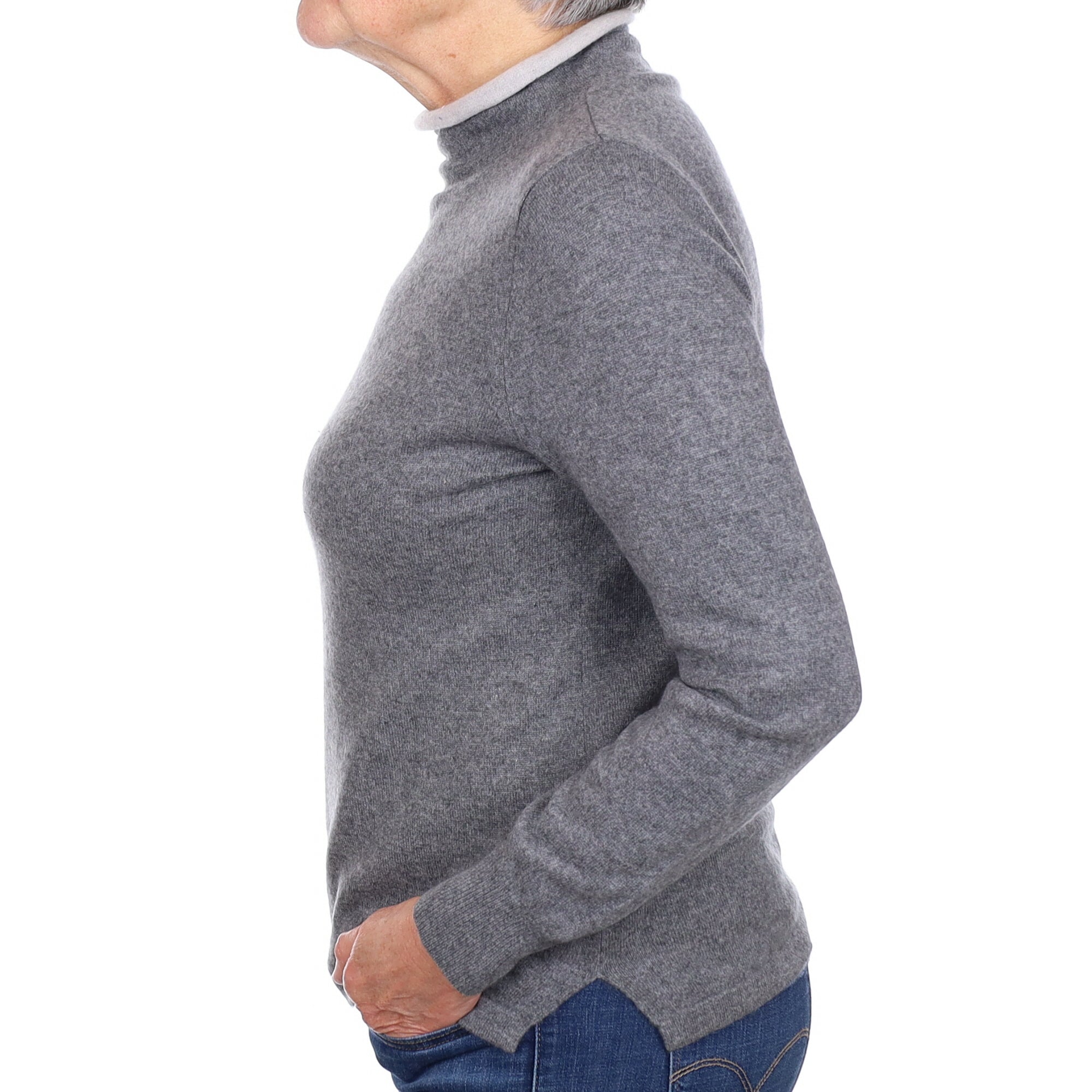 Slate Grey Cashmere Double Layered Funnel Neck Jumper Medium