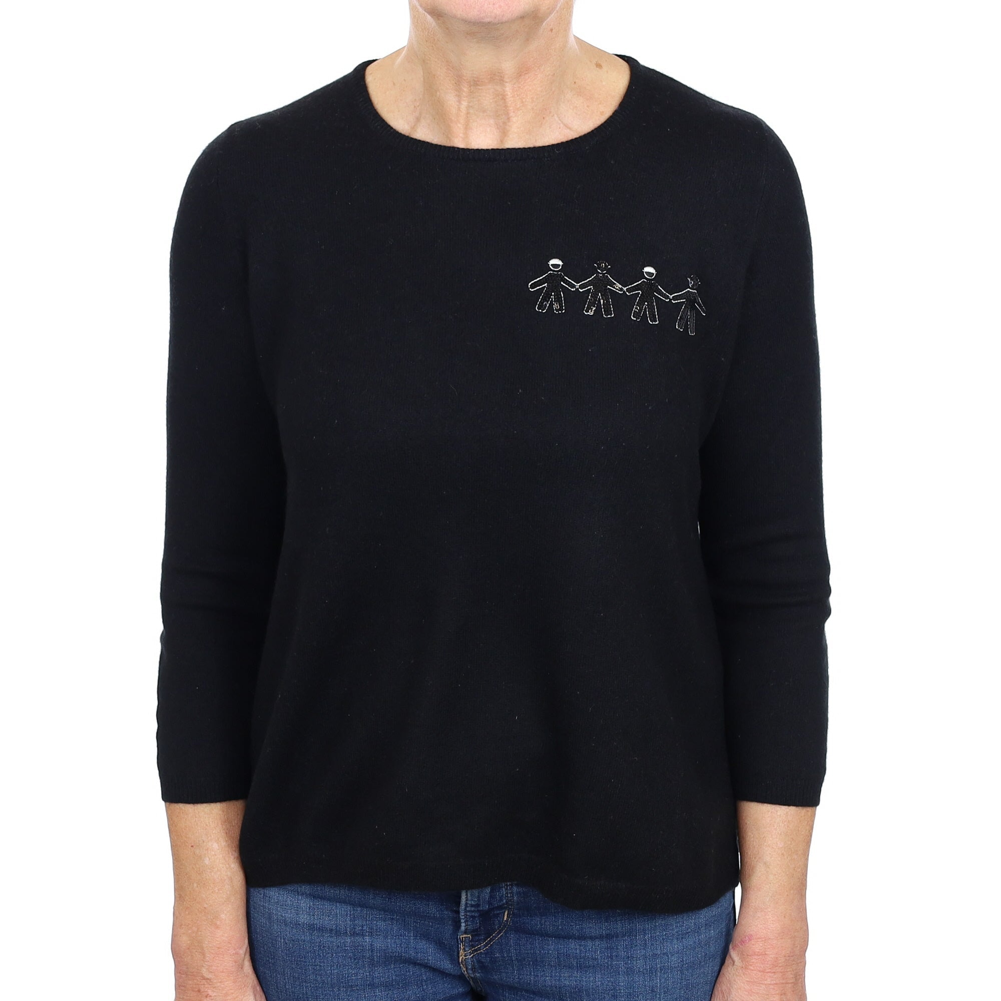 Black Embellished Cashmere Crew Neck Jumper Medium