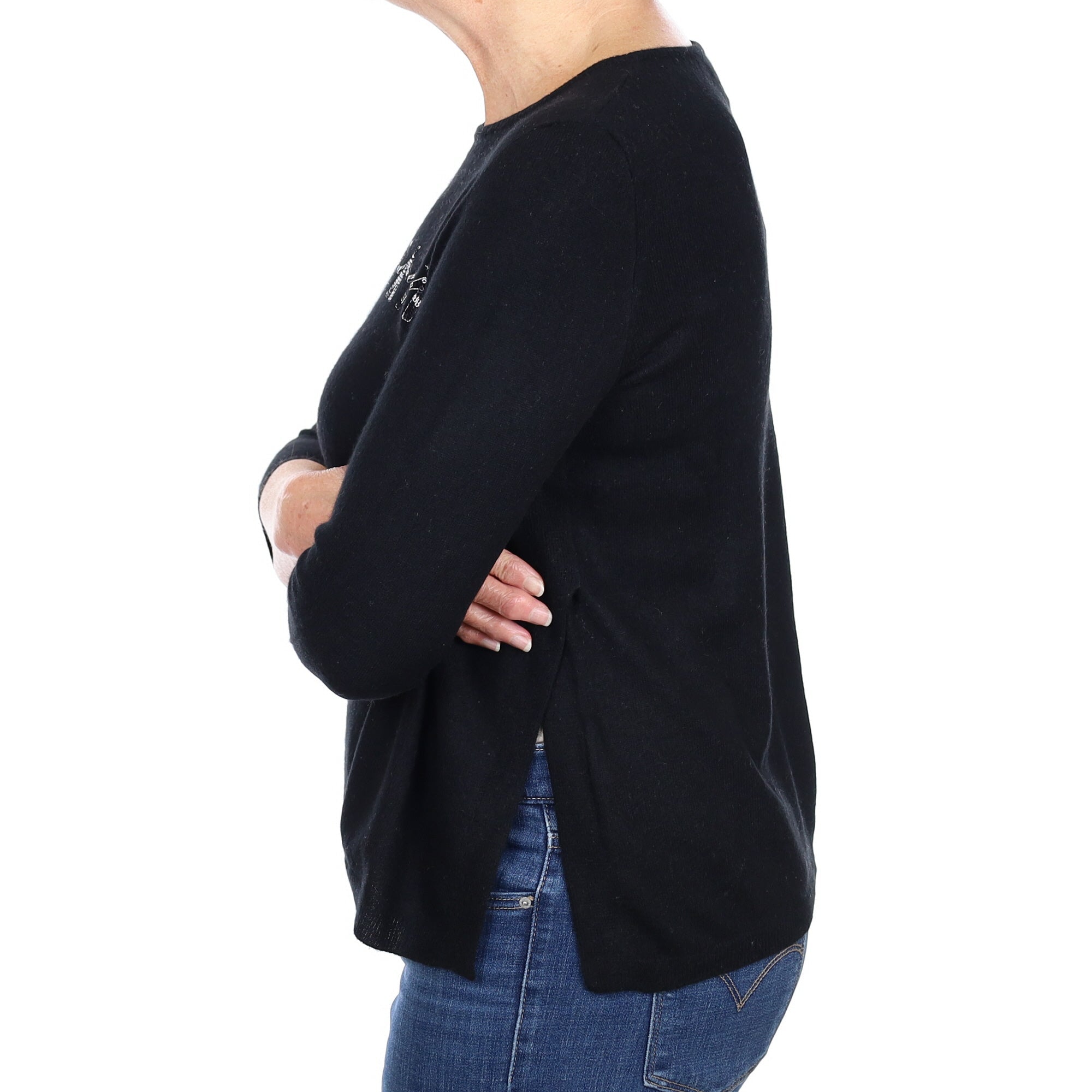 Black Embellished Cashmere Crew Neck Jumper Medium