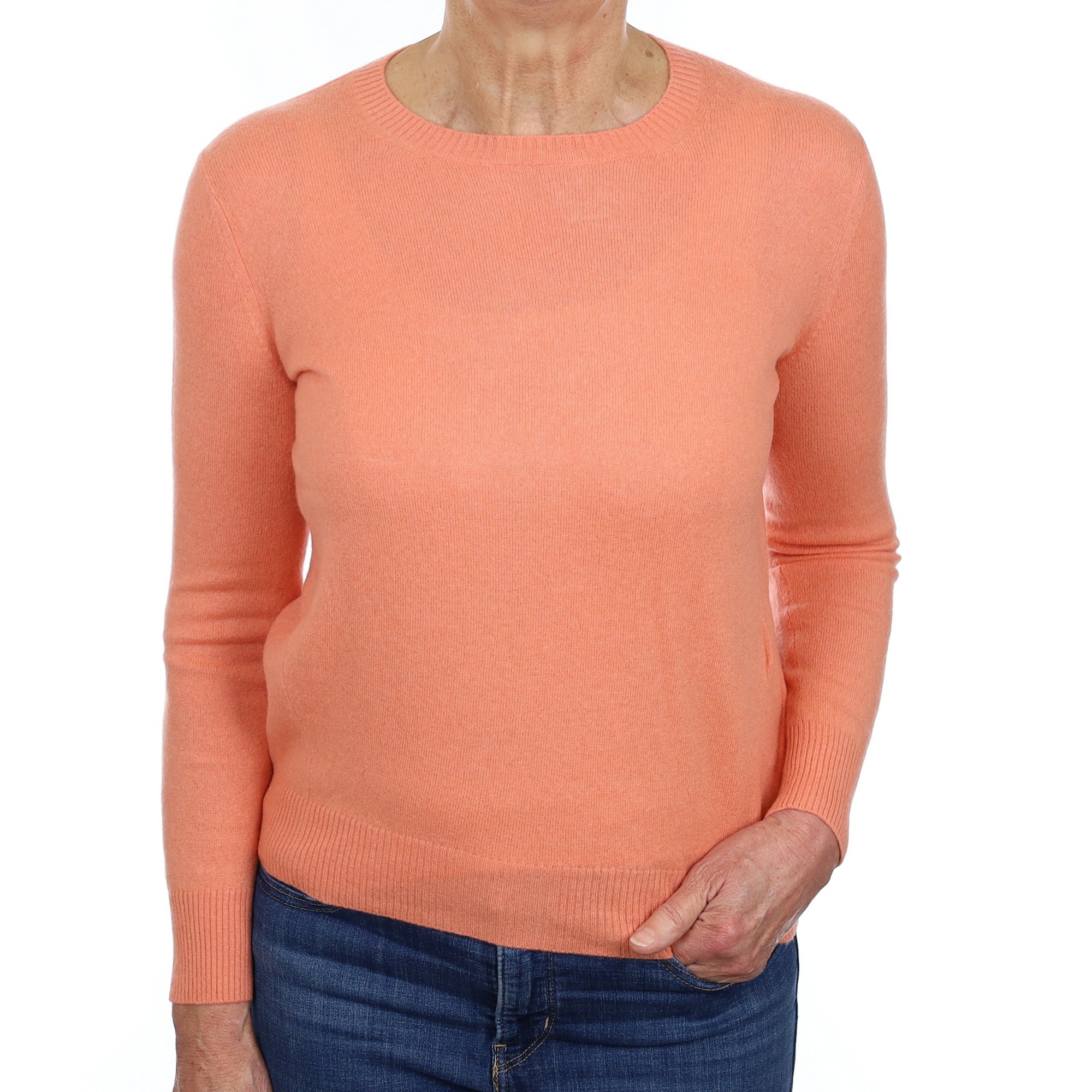 Peach Cashmere Buttoned Crew Neck Jumper Medium