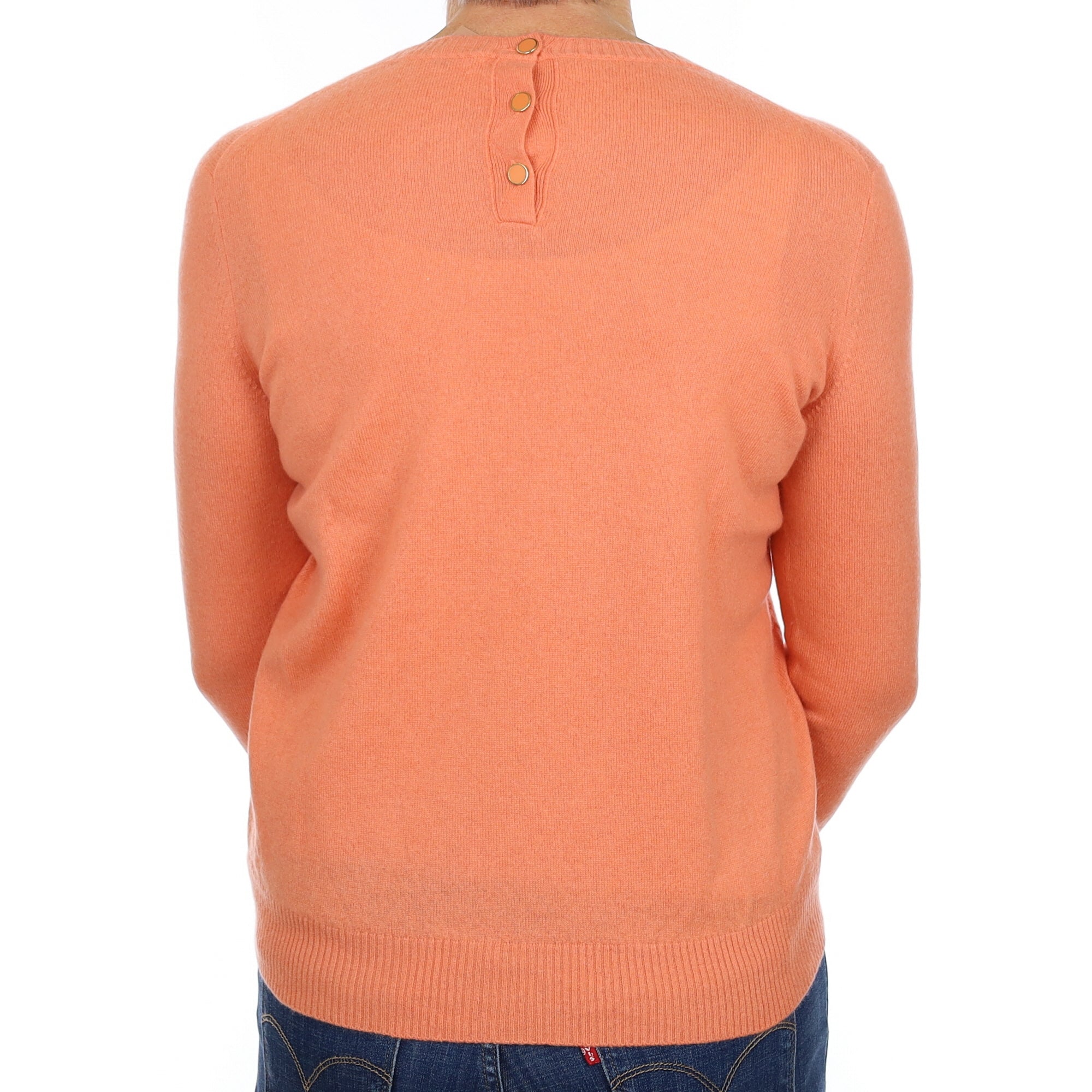 Peach Cashmere Buttoned Crew Neck Jumper Medium