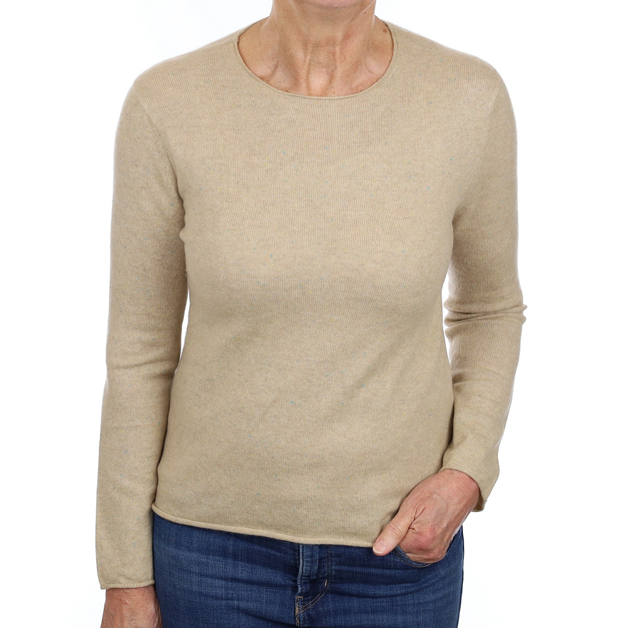 Sand and Aqua Fleck Cashmere Crew Neck Jumper Medium