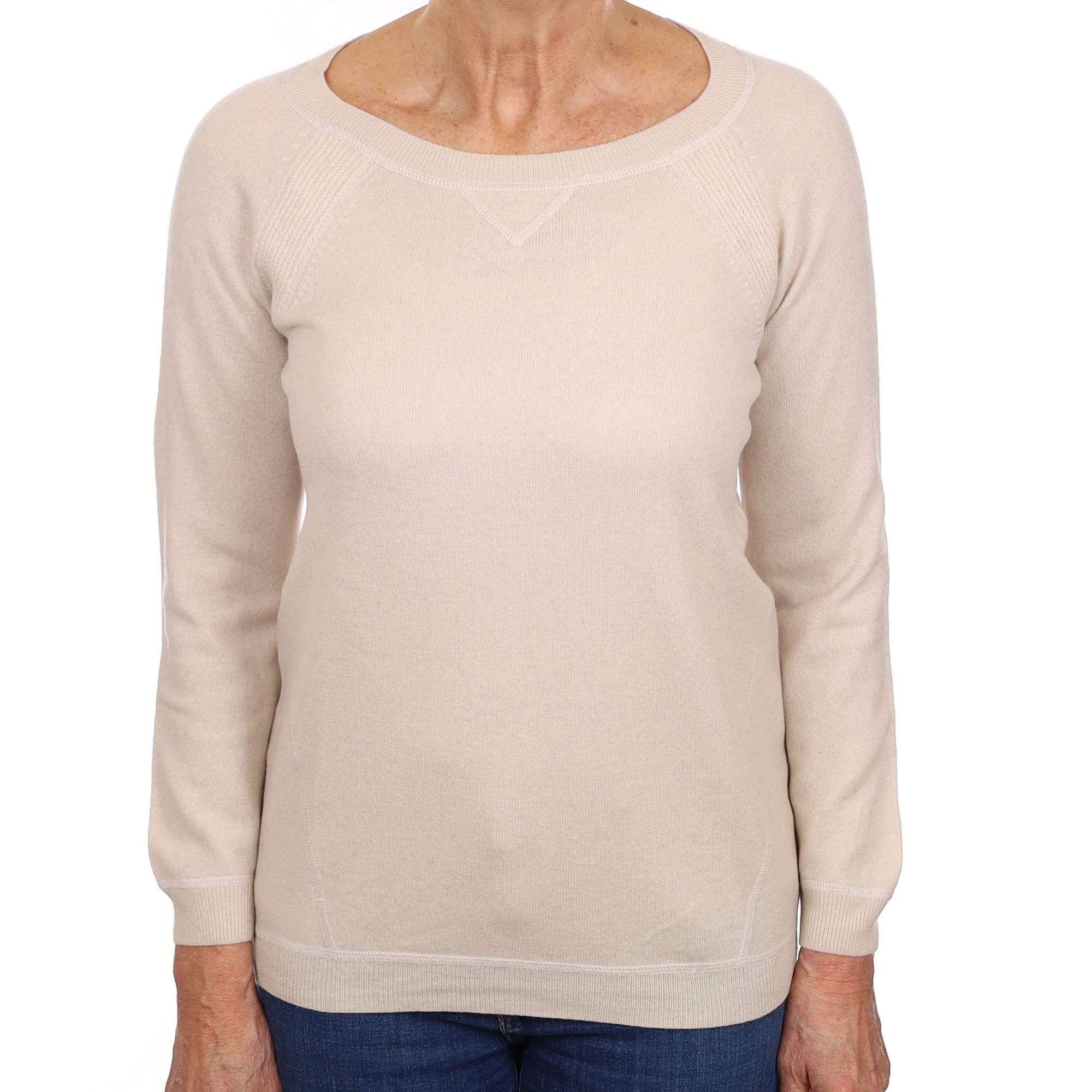 Pale Beige Cashmere Sweatshirt Style Crew Neck Jumper Medium