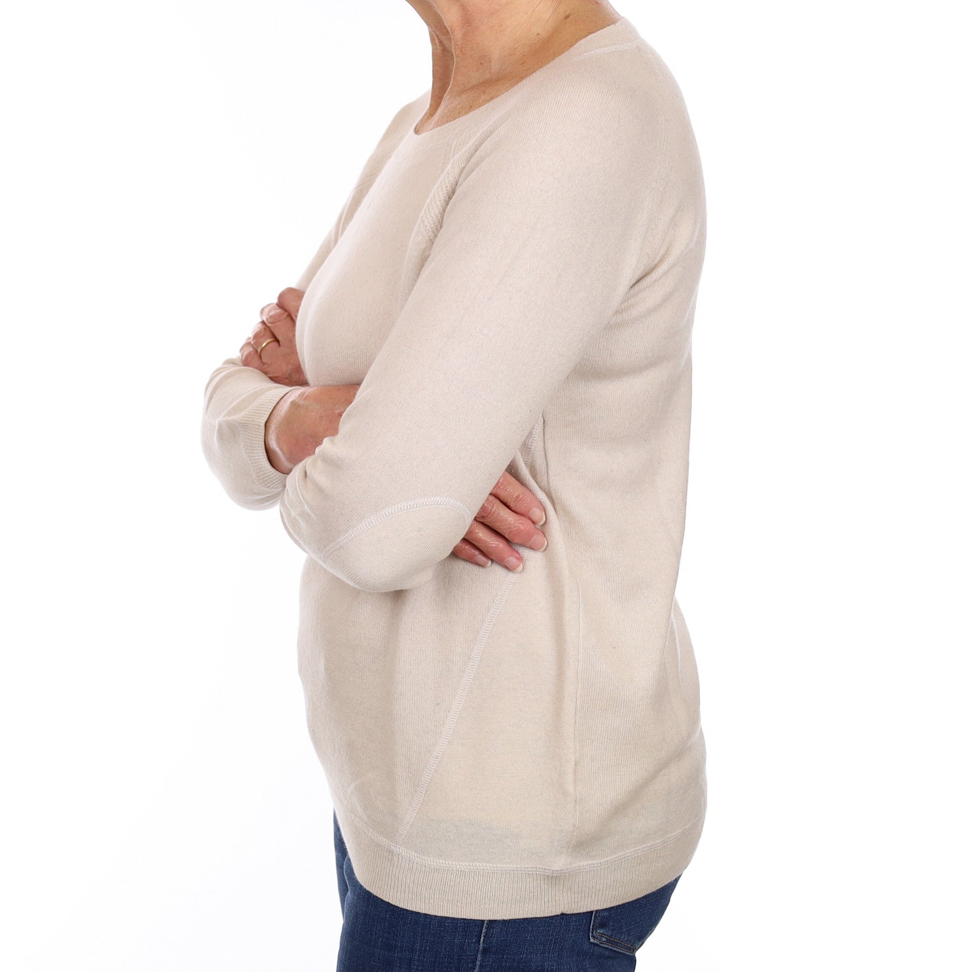 Pale Beige Cashmere Sweatshirt Style Crew Neck Jumper Medium