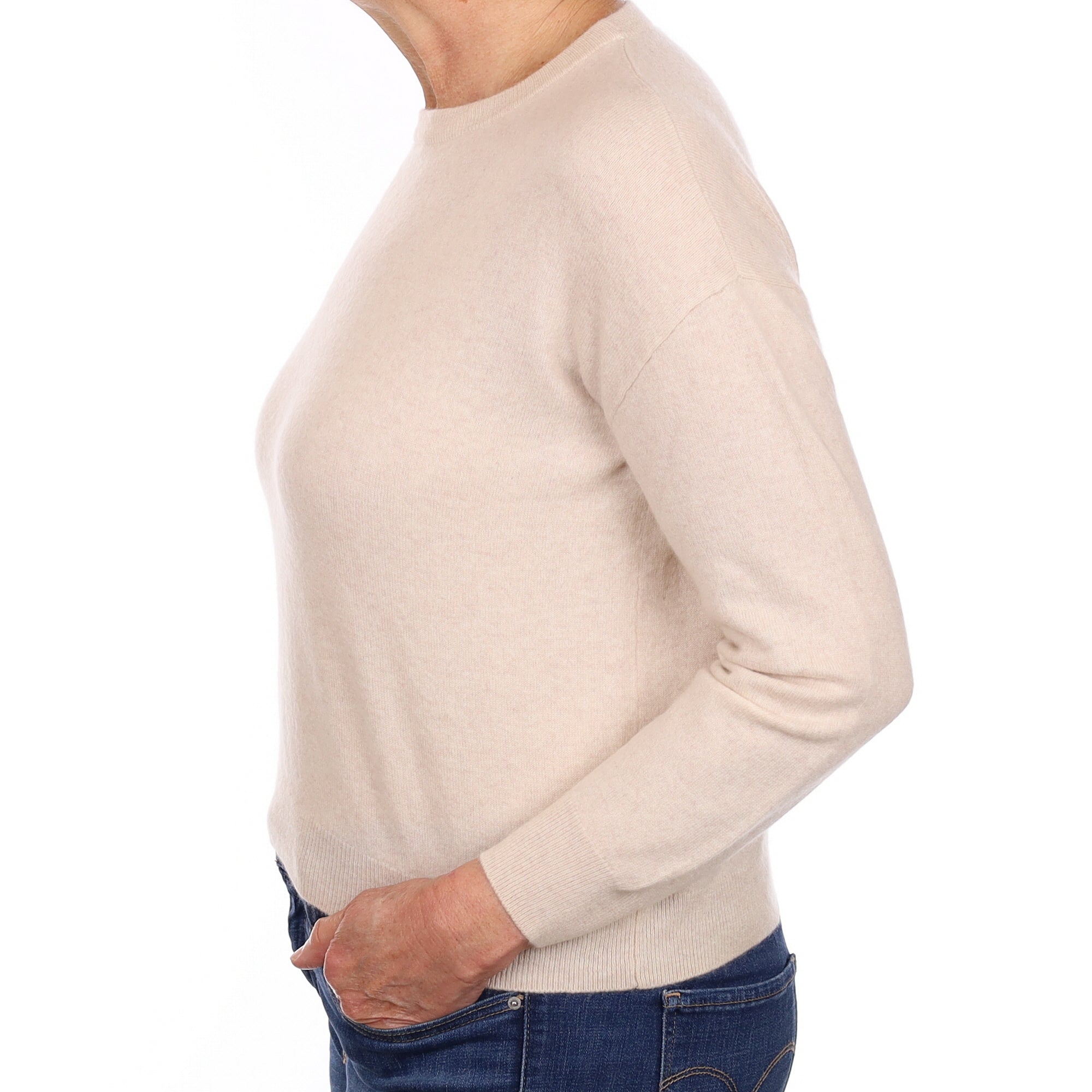 Oatmeal Cashmere Boxy Crew Neck Jumper Medium