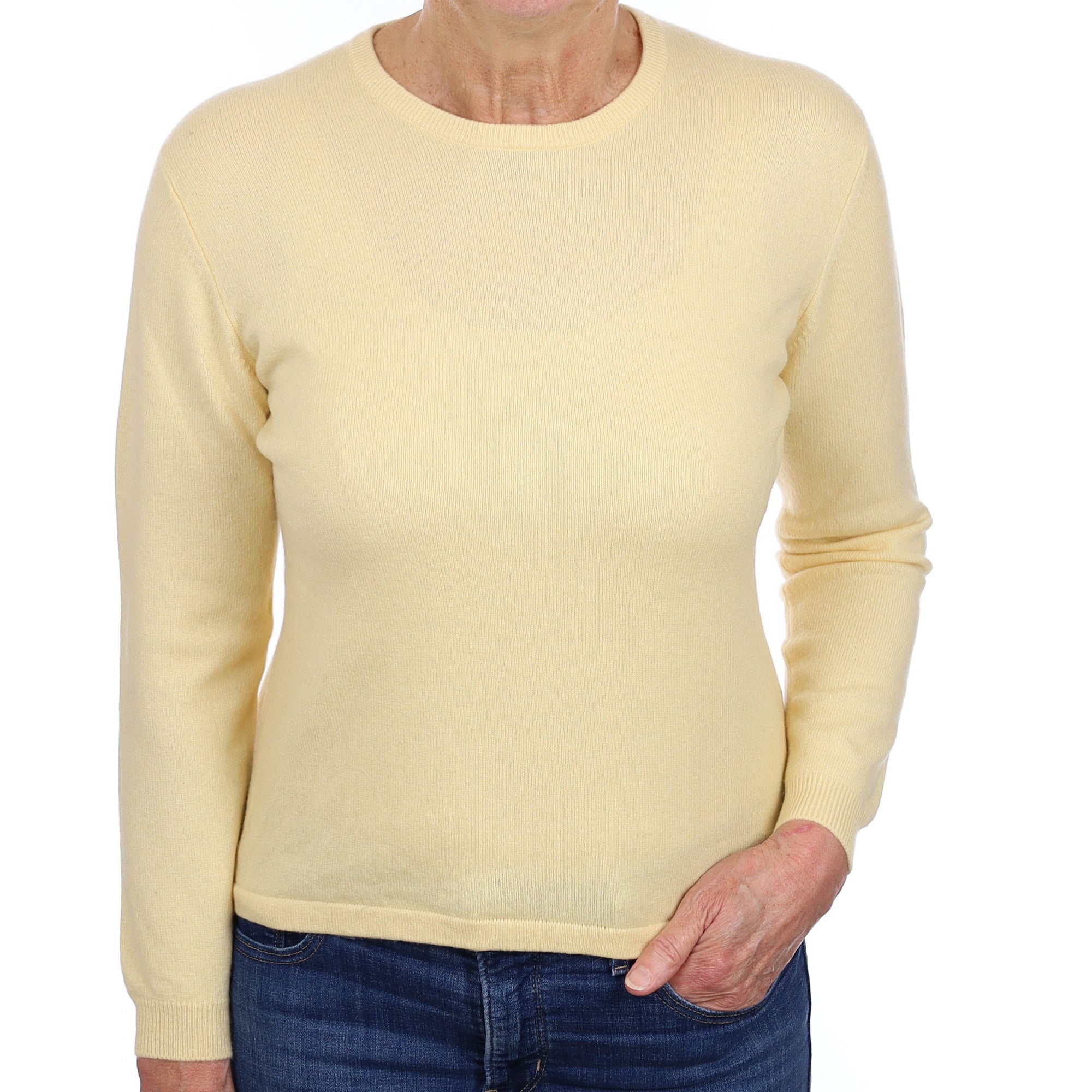 Custard Yellow Cashmere Crew Neck Jumper Medium