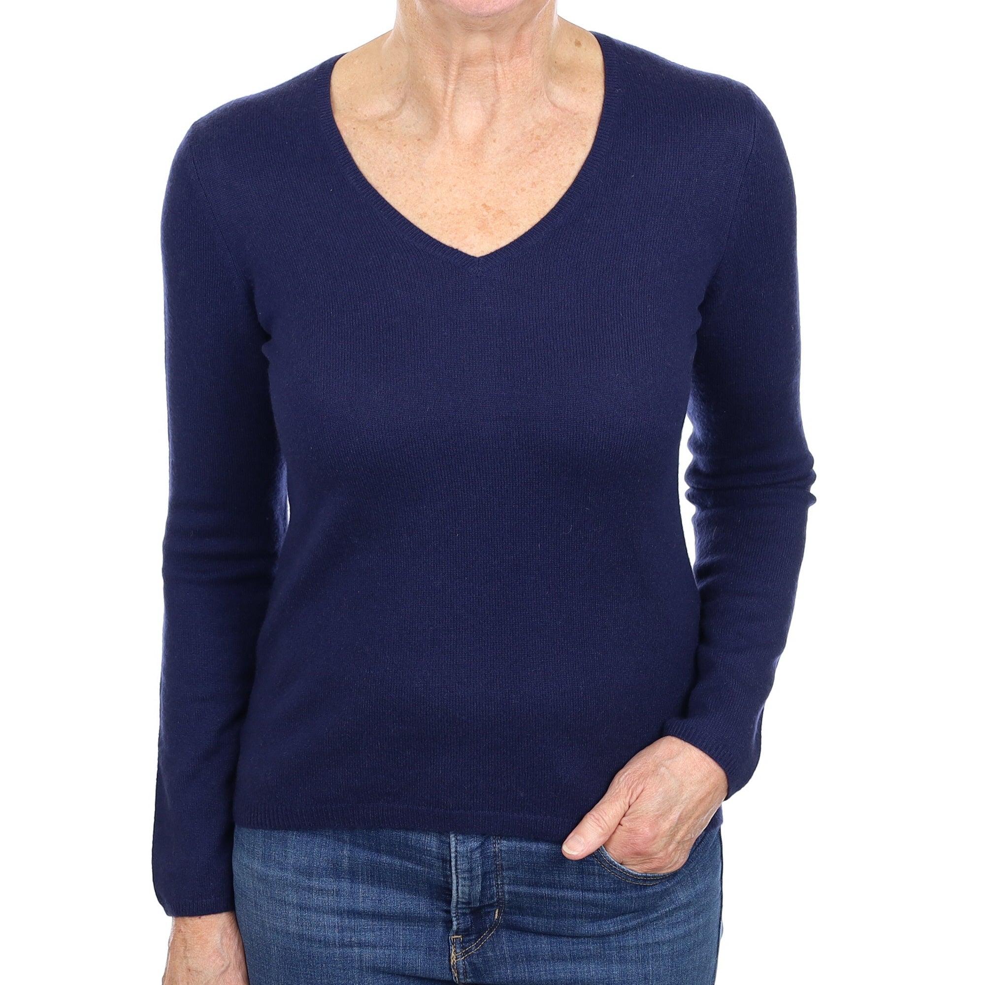 Navy Blue Cashmere V Neck Jumper Medium
