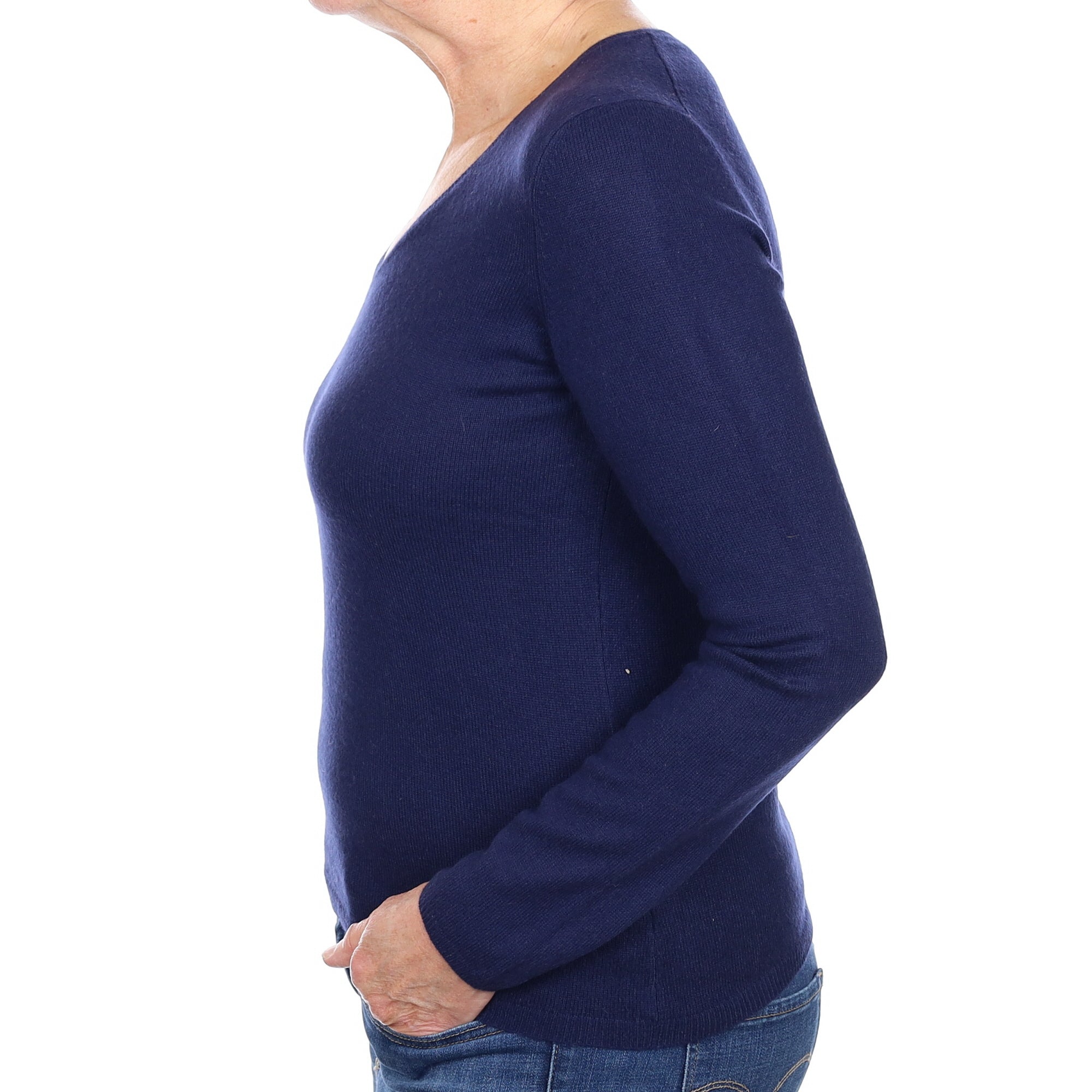 Navy Blue Cashmere V Neck Jumper Medium