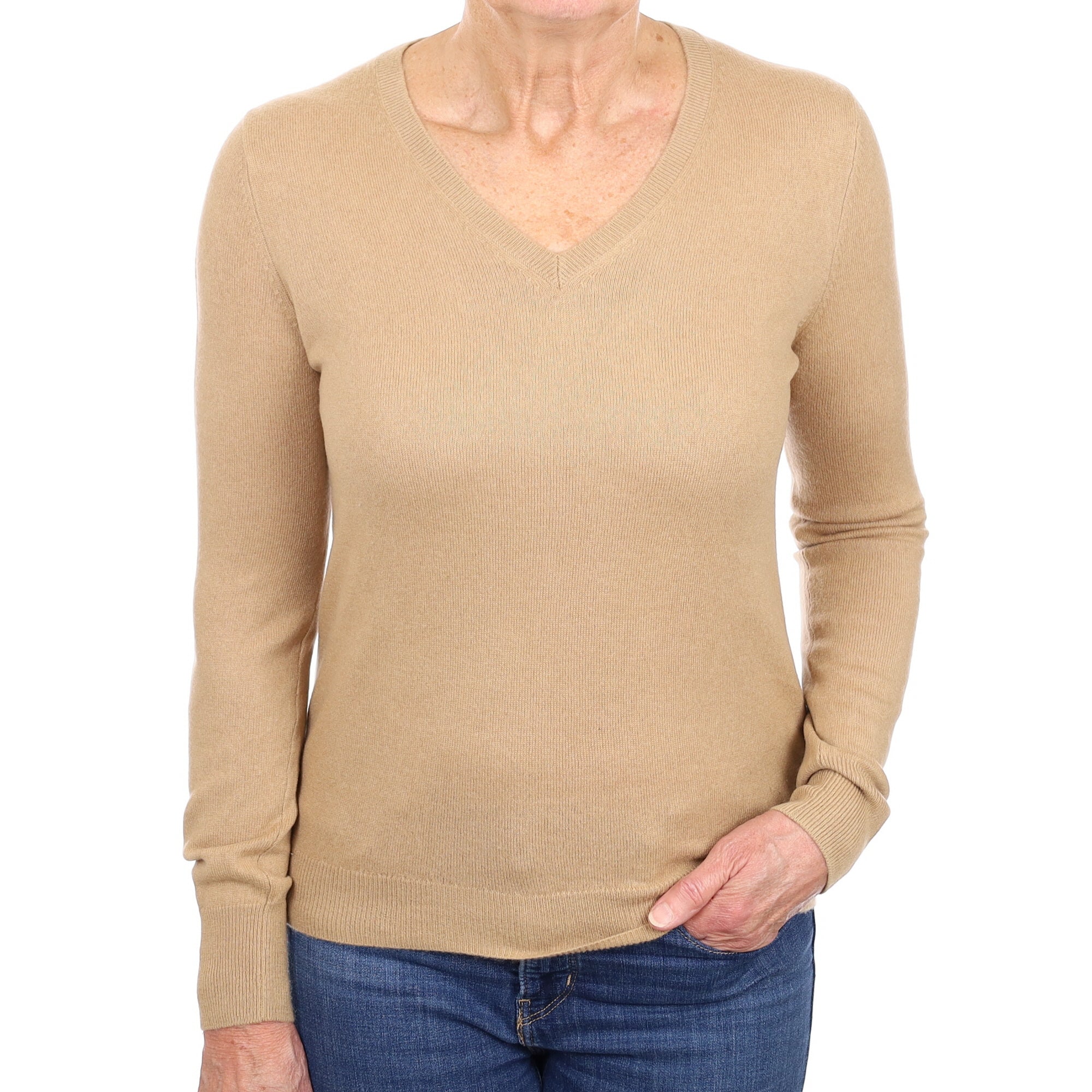 Caramel Brown Cashmere V Neck Jumper Medium