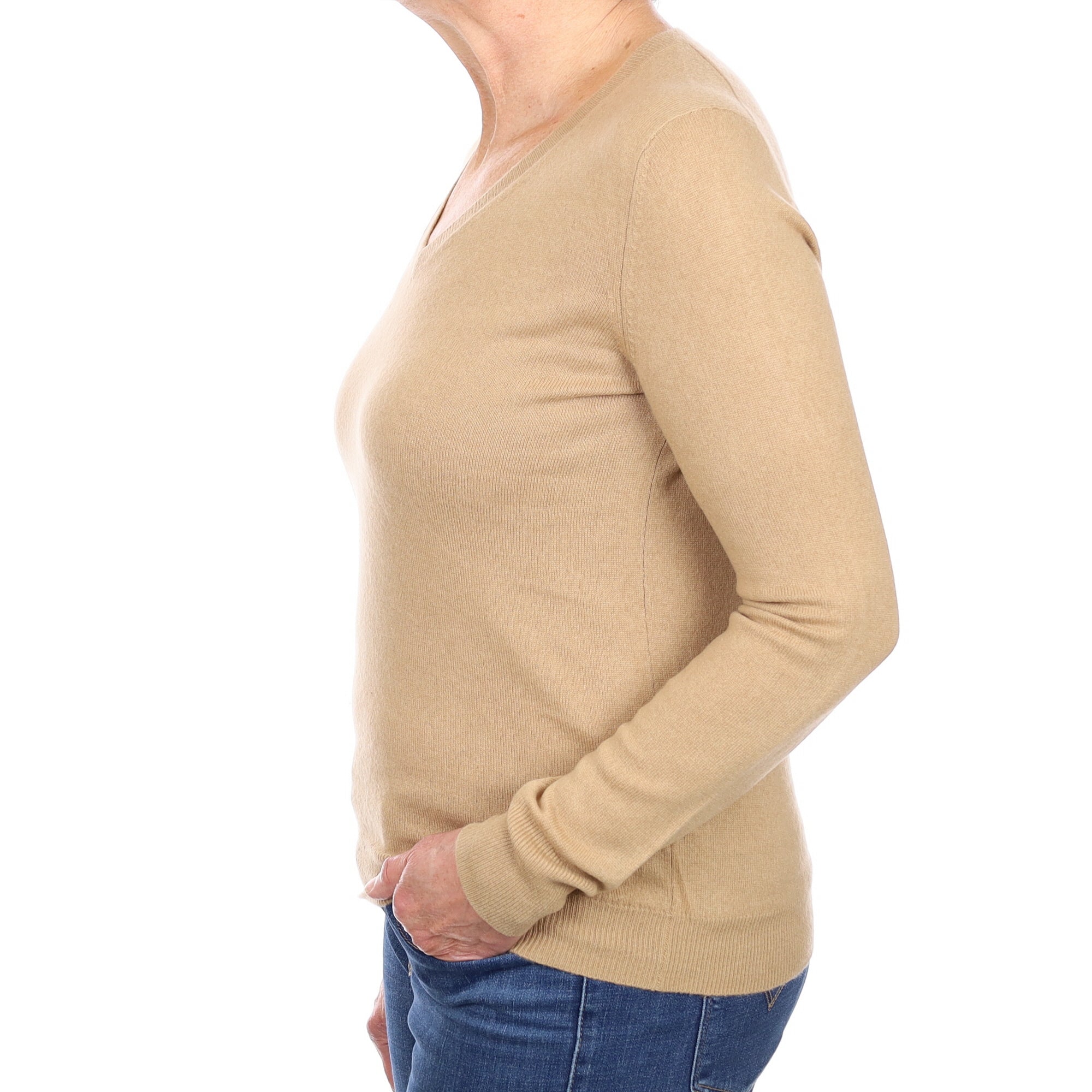 Caramel Brown Cashmere V Neck Jumper Medium