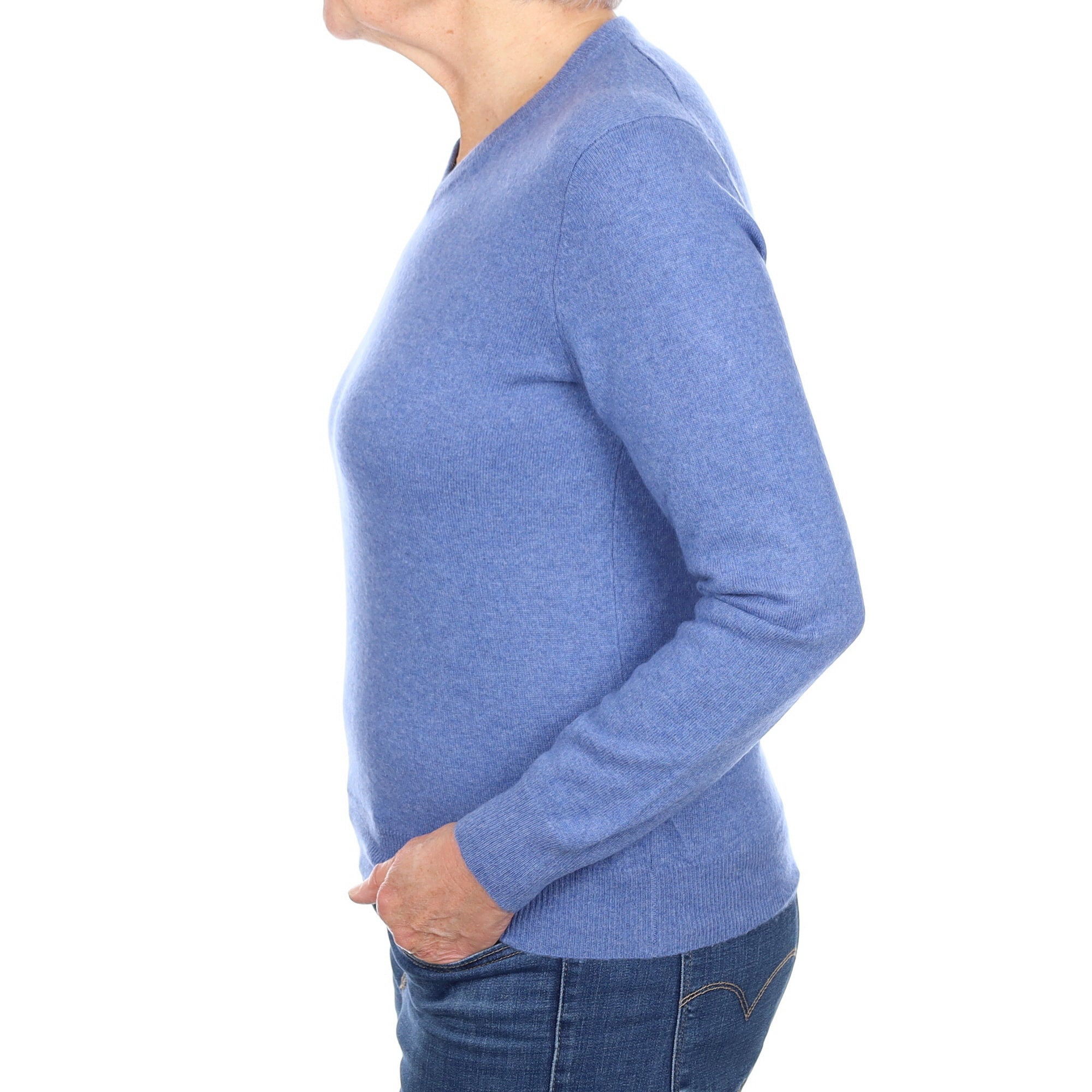 Denim Blue Cashmere V Neck Jumper Medium