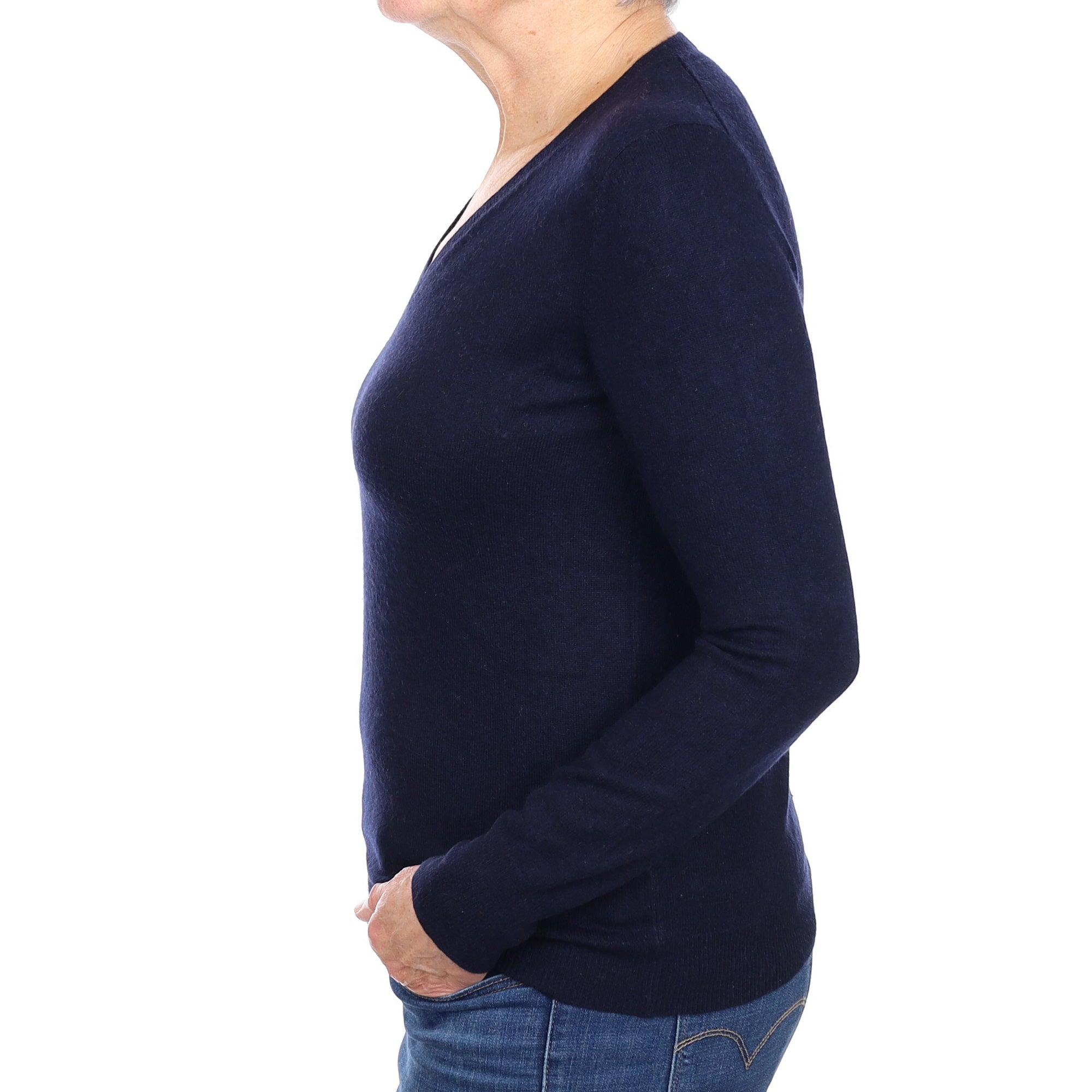 Navy Blue Cashmere V Neck Jumper Medium