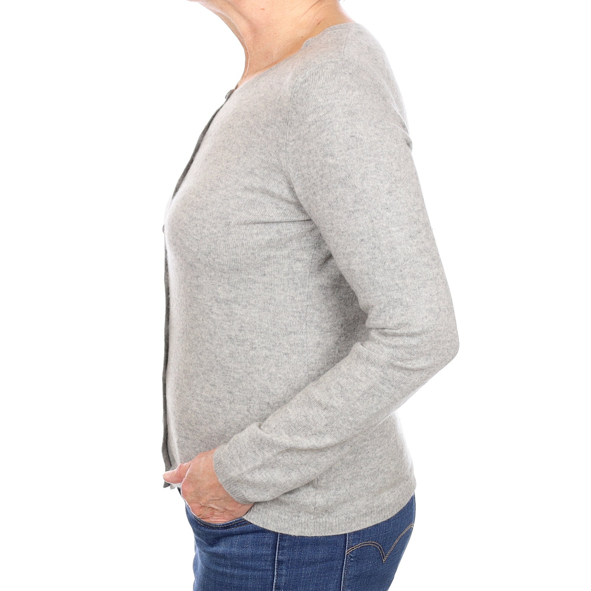 Smoke Grey Cashmere Crew Neck Cardigan Medium