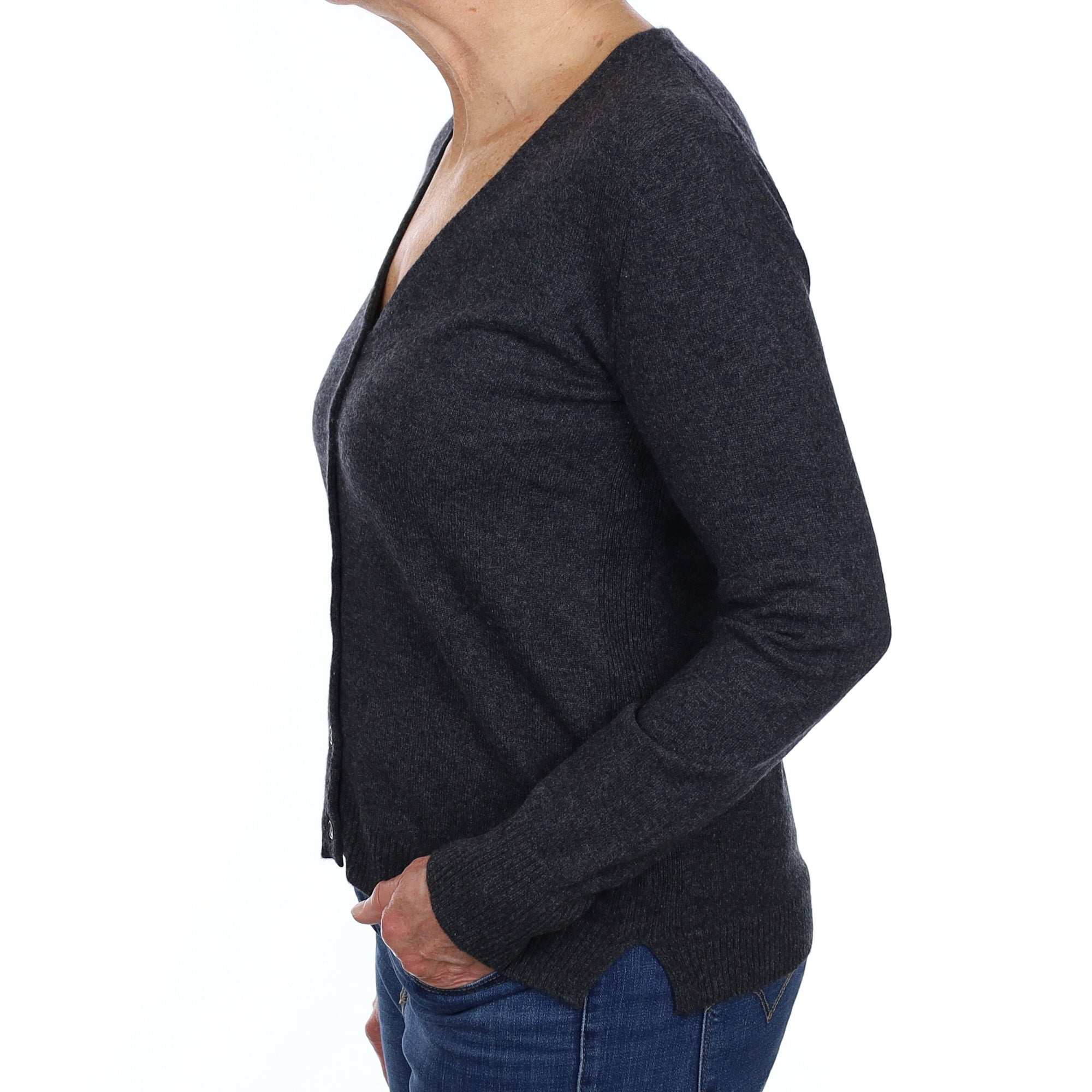 Charcoal Grey Cashmere V Neck Cardigan Medium