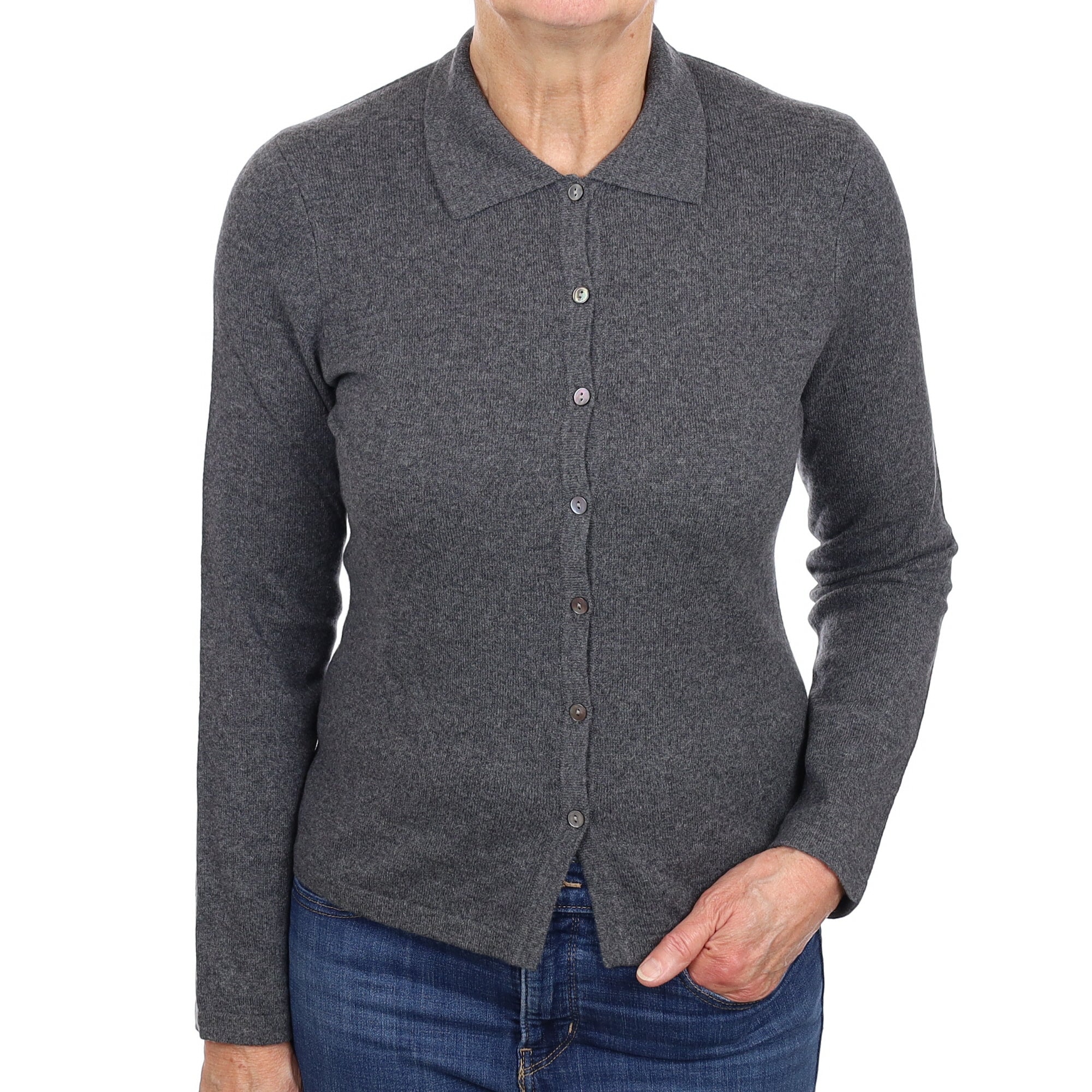 Slate Grey Cashmere Collared  Cardigan Medium