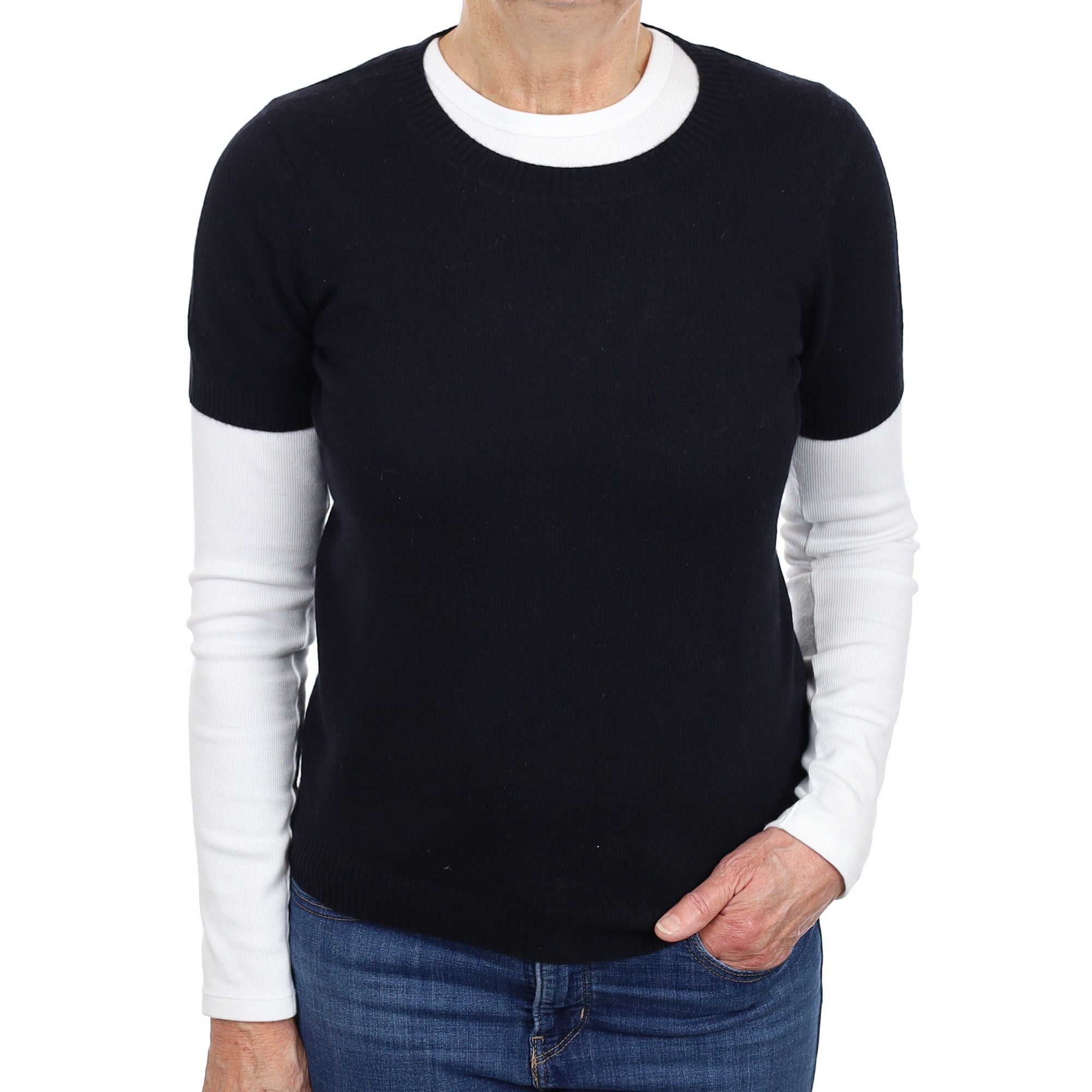 Black Cashmere Short Sleeved Crew Neck Jumper Medium