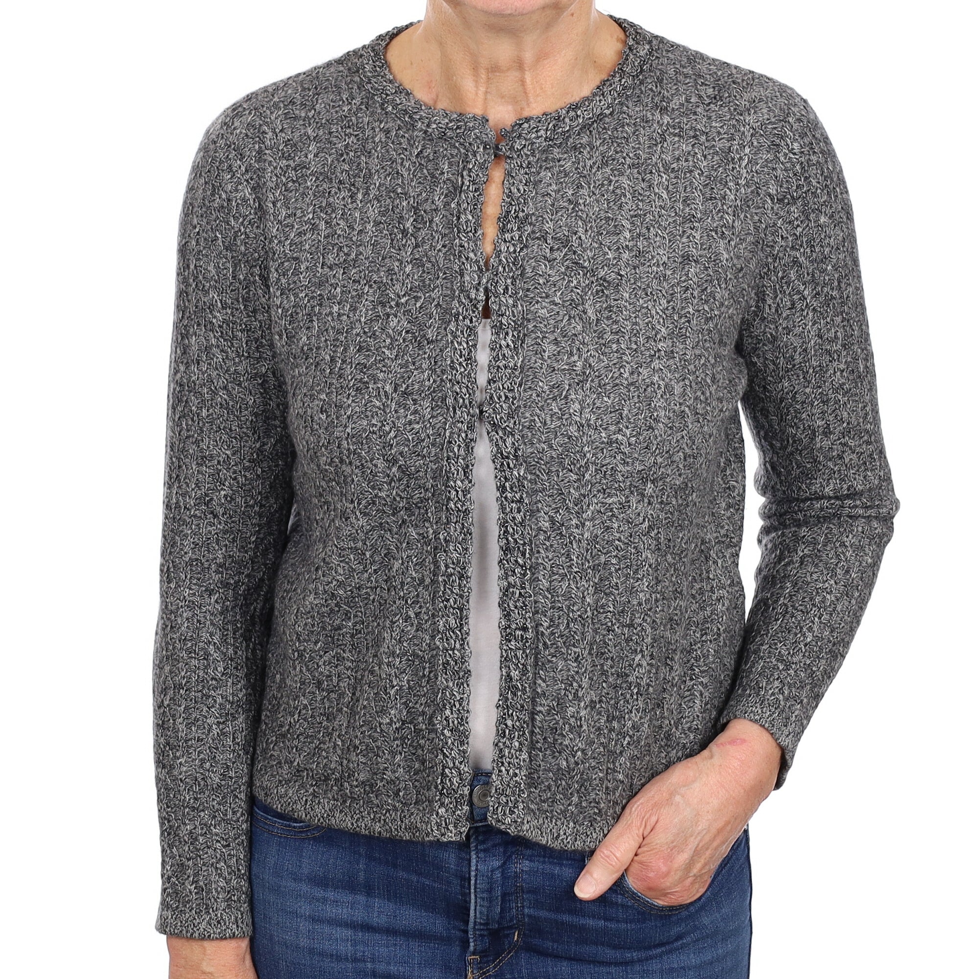 Black and Grey Marl Cashmere Cardigan Medium