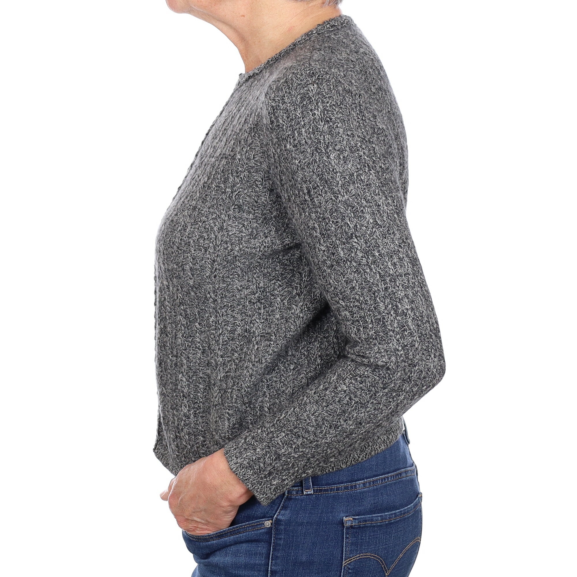 Black and Grey Marl Cashmere Cardigan Medium