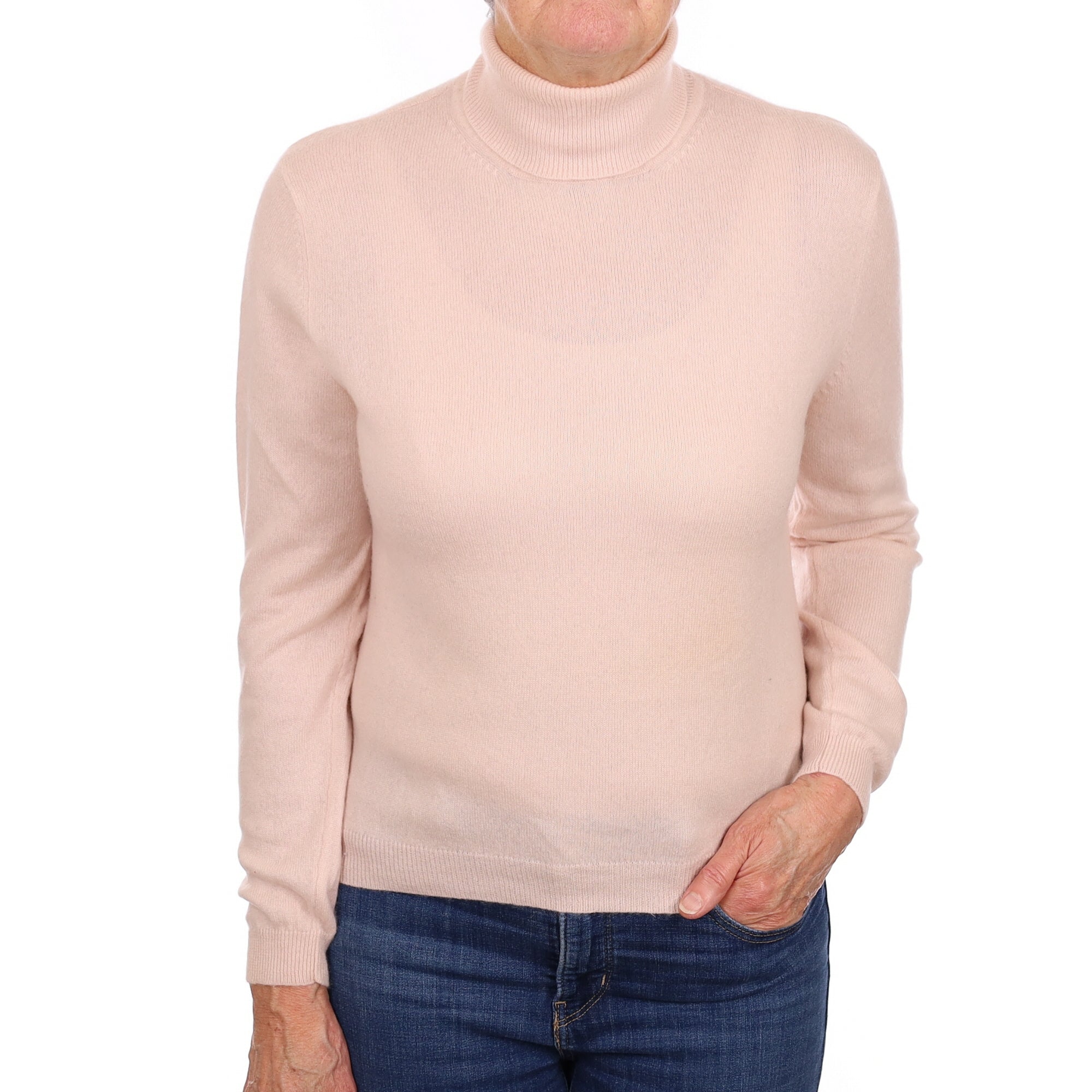 Ice Pink Cashmere Polo Neck Jumper Medium