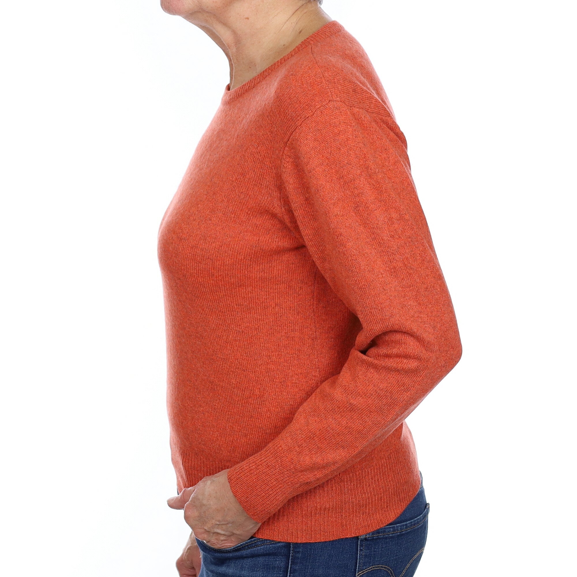 Pumpkin Orange Marl Cashmere Crew Neck Jumper Medium