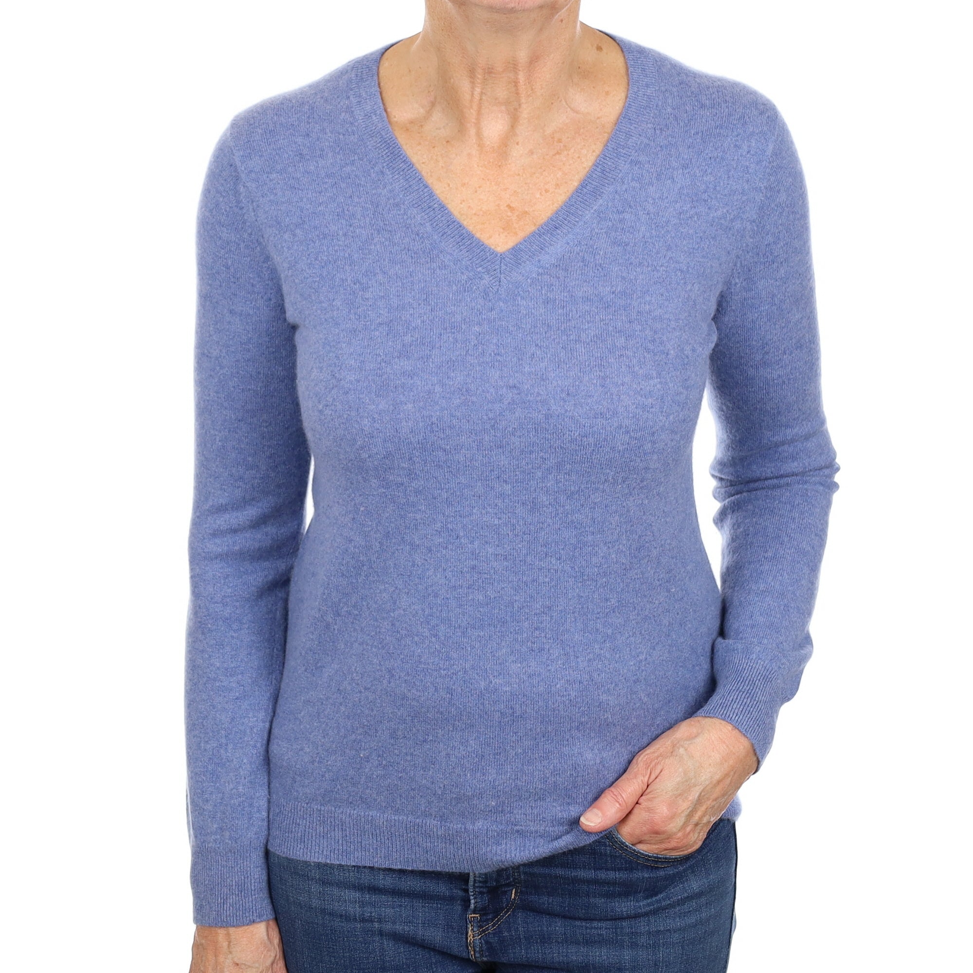 Denim Blue Cashmere V Neck Jumper Medium