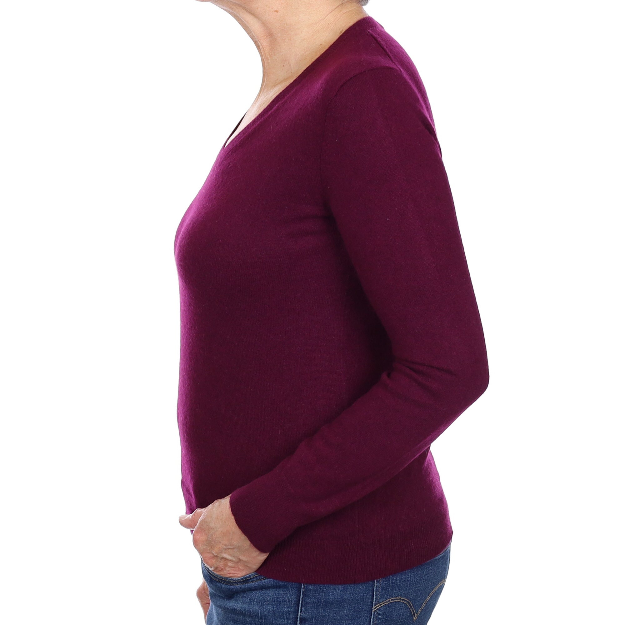 Fig Purple Cashmere V Neck Jumper Medium