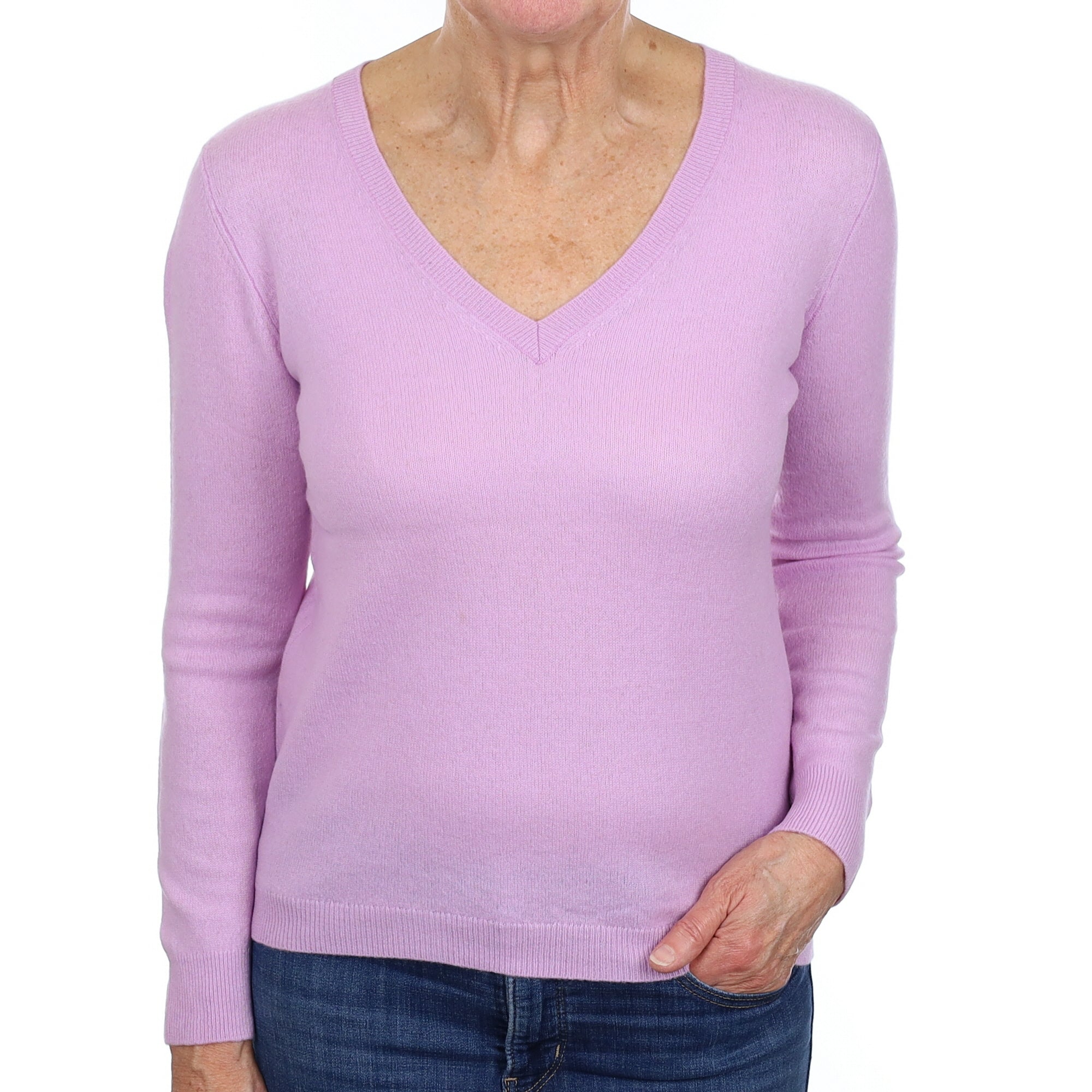 Lilac Purple Cashmere V Neck Jumper Medium
