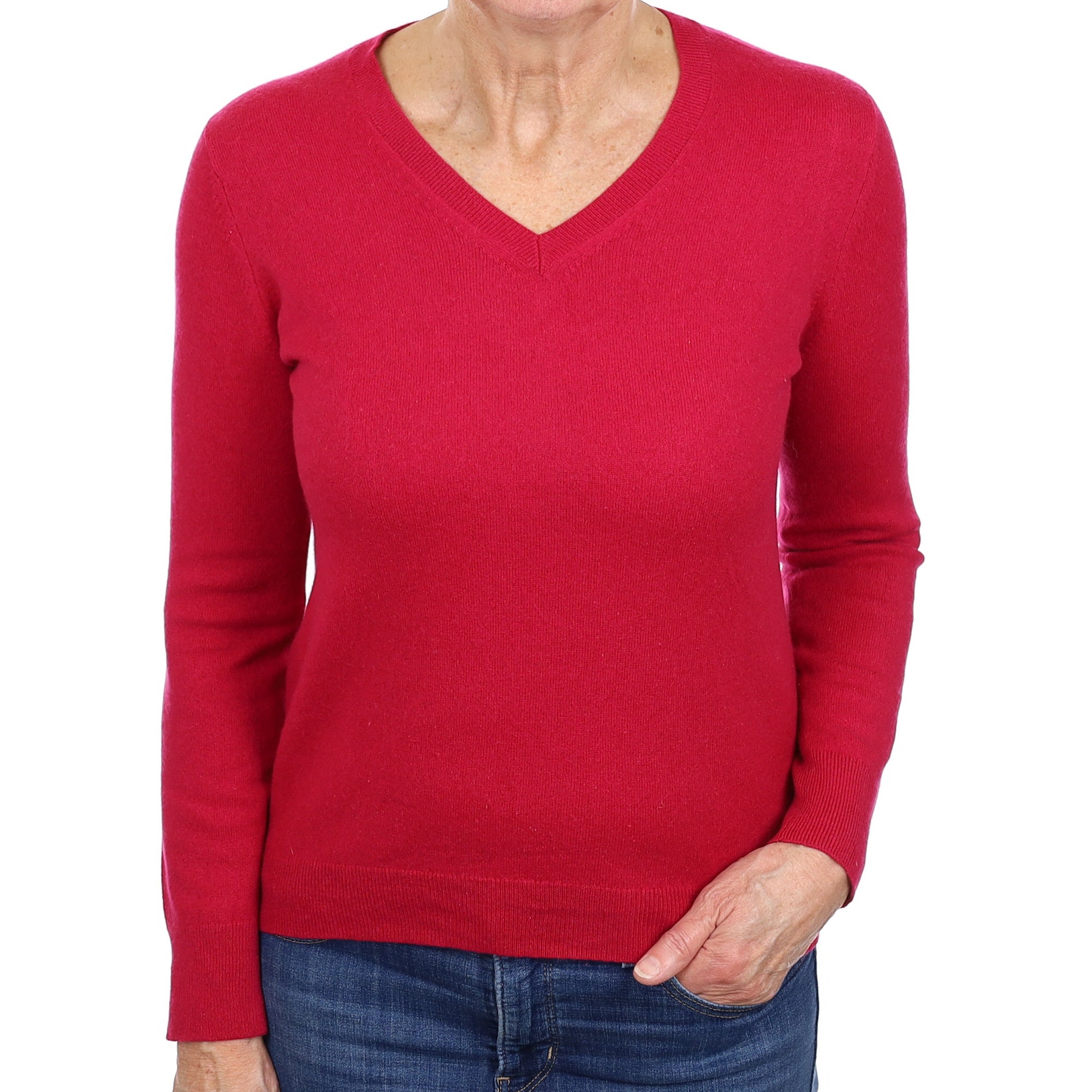 Cherry Pink Cashmere V Neck Jumper Medium