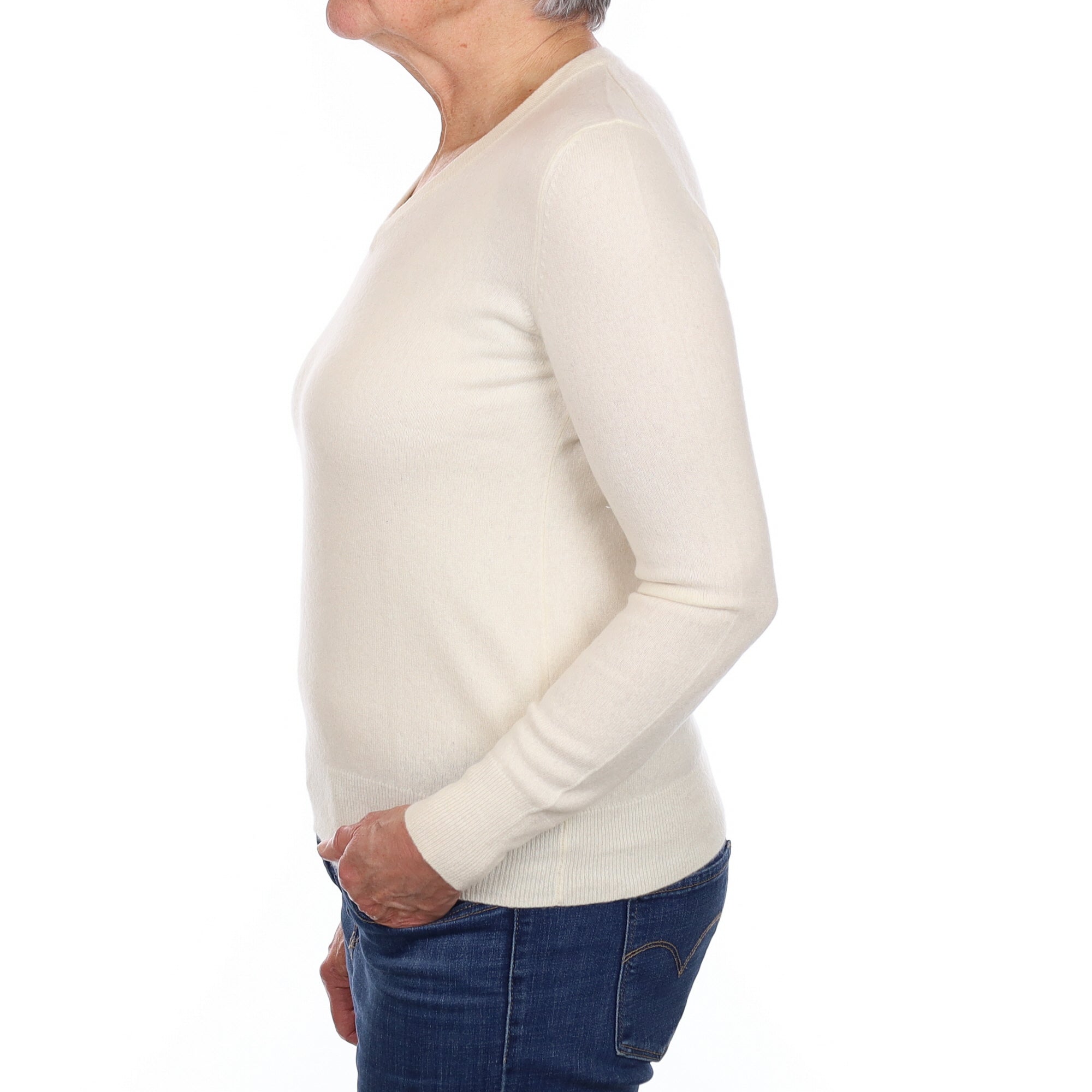 Ivory Cashmere V Neck Jumper Medium