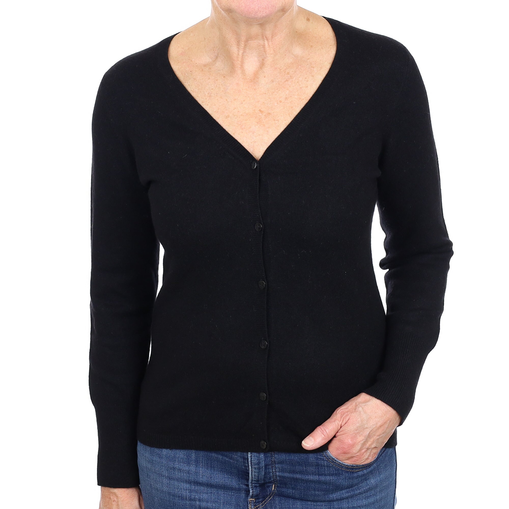 Black Cashmere V Neck Cardigan Medium