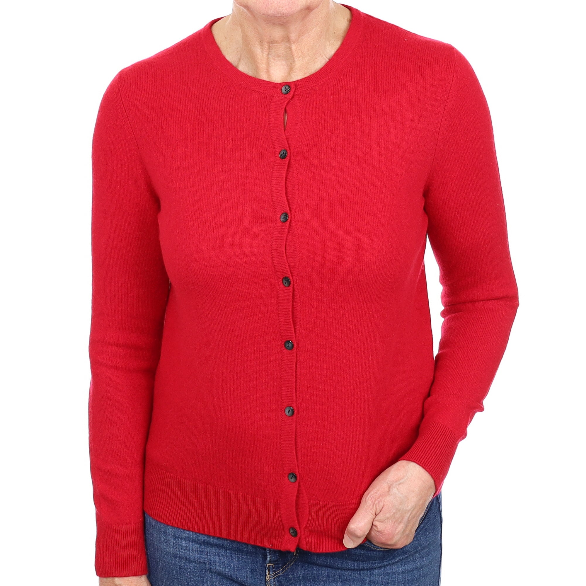 Ruby Red Cashmere Crew Neck Cardigan Medium