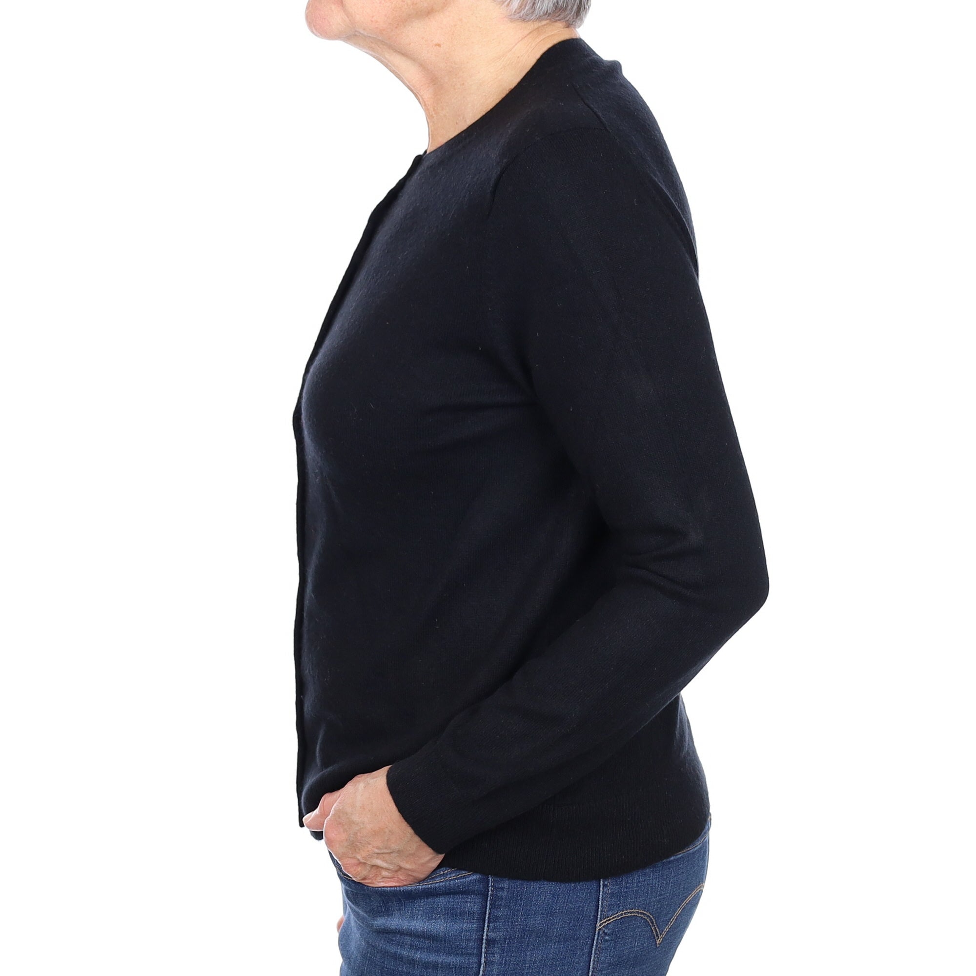 Black Cashmere Crew Neck Cardigan Medium