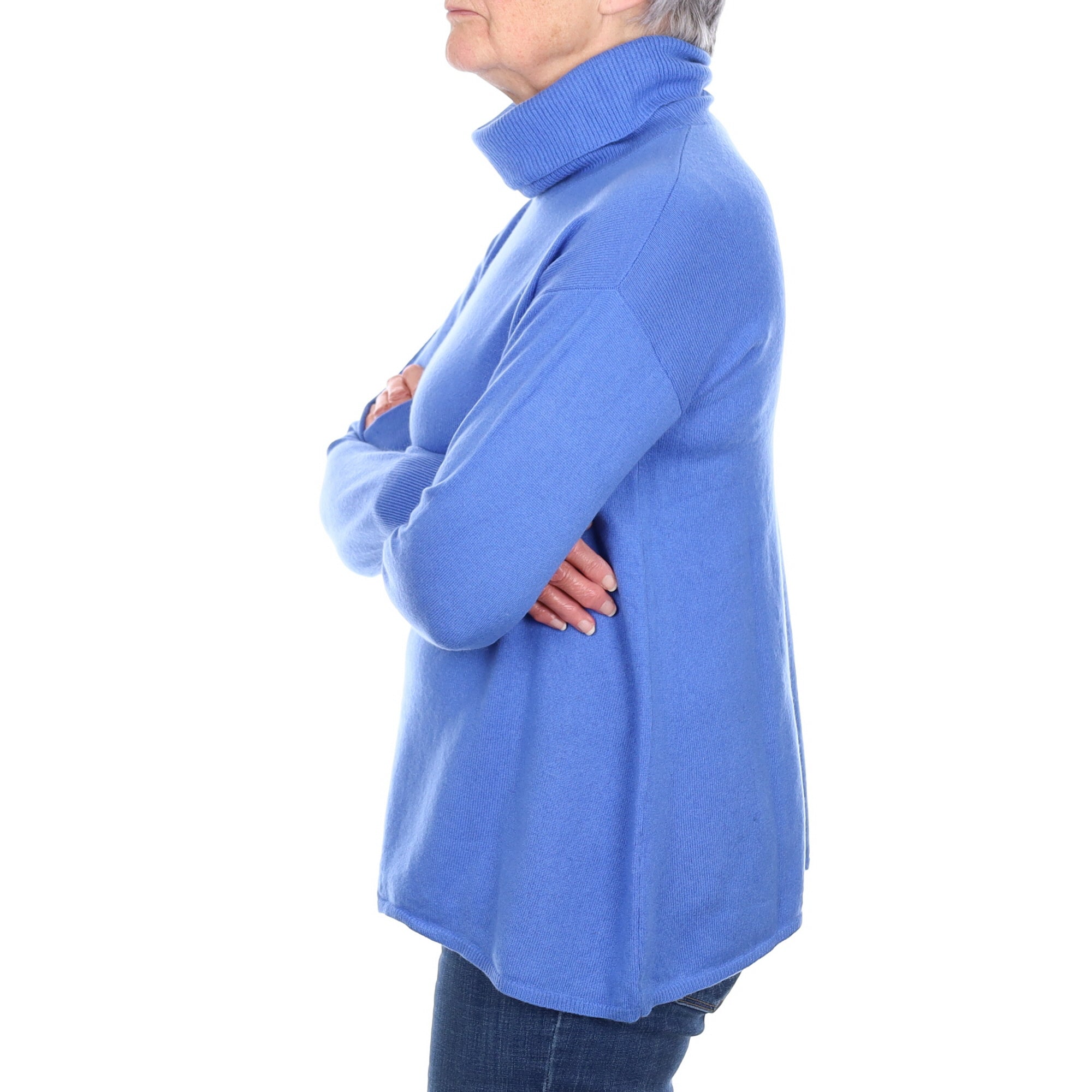 Azure Blue Cashmere A Line Polo Neck Jumper Medium