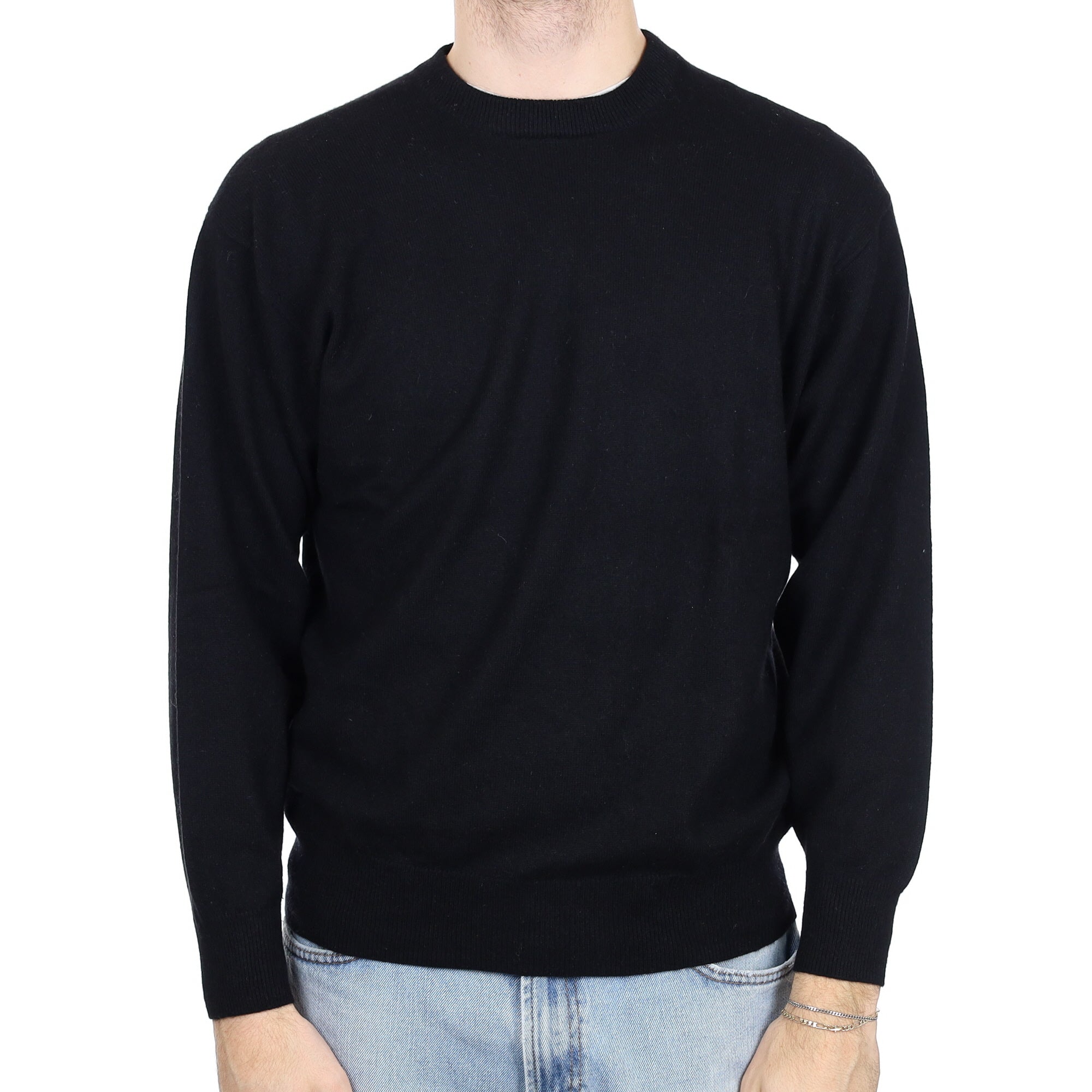 Men's Black Cashmere Crew Neck Jumper Large