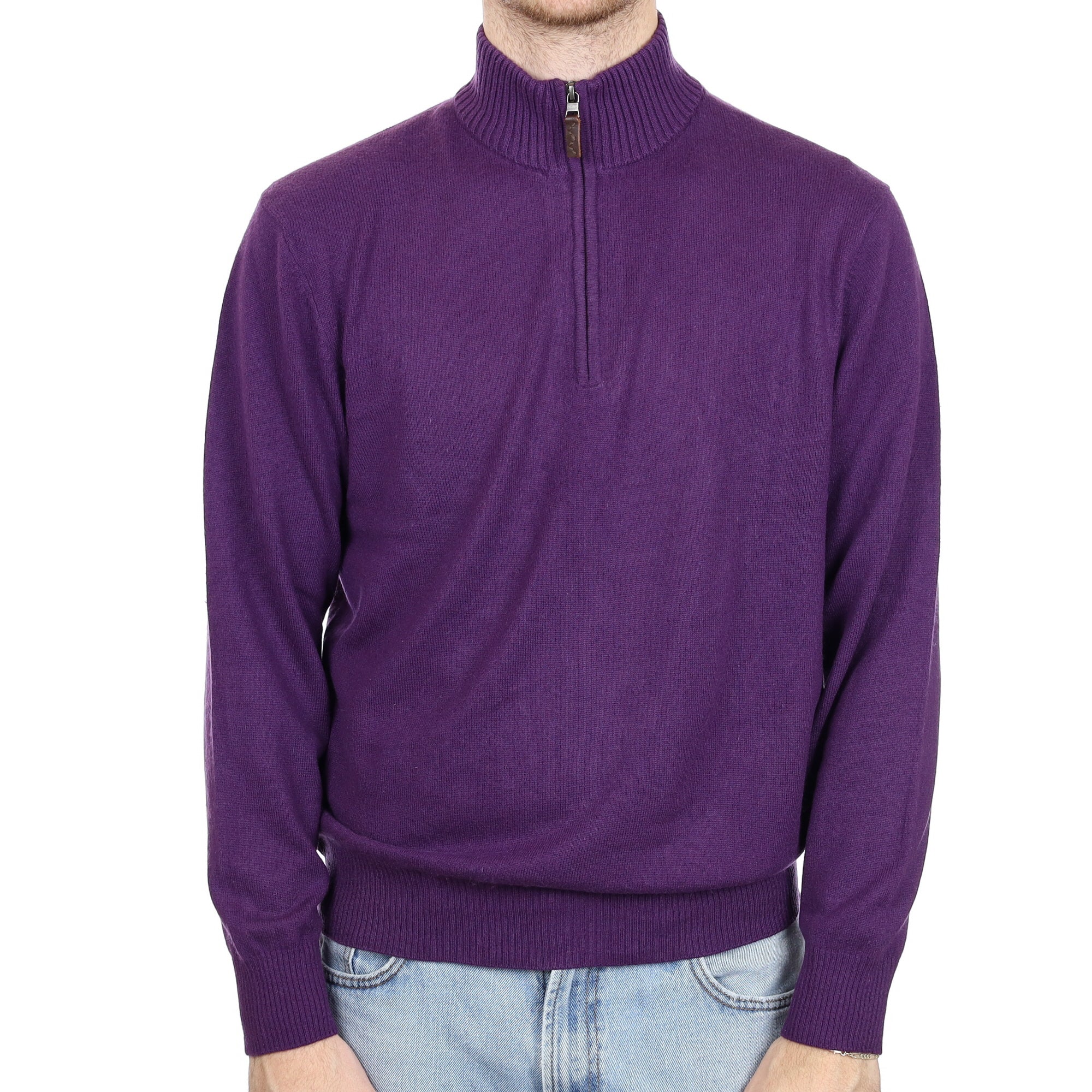 Men's Grape Purple Cashmere 1/4 Zip Jumper Large
