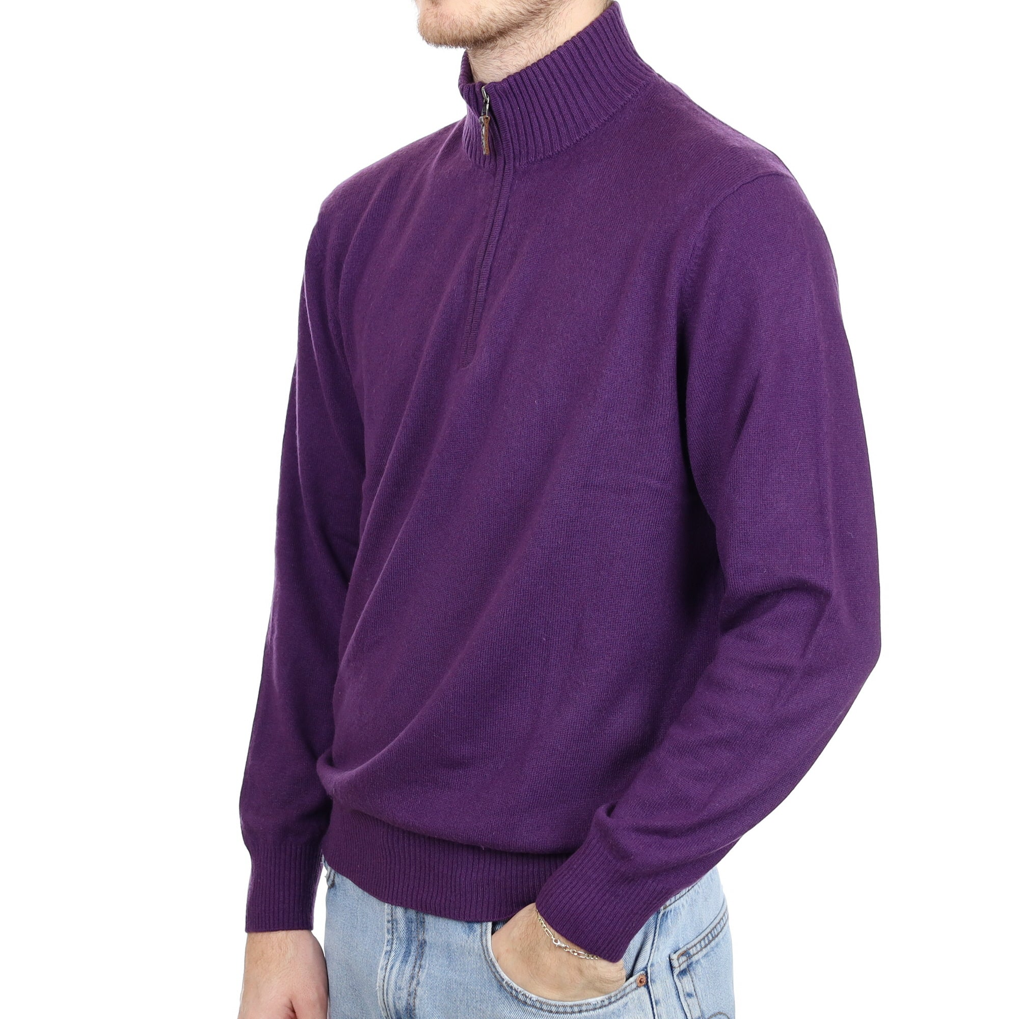 Men's Grape Purple Cashmere 1/4 Zip Jumper Large