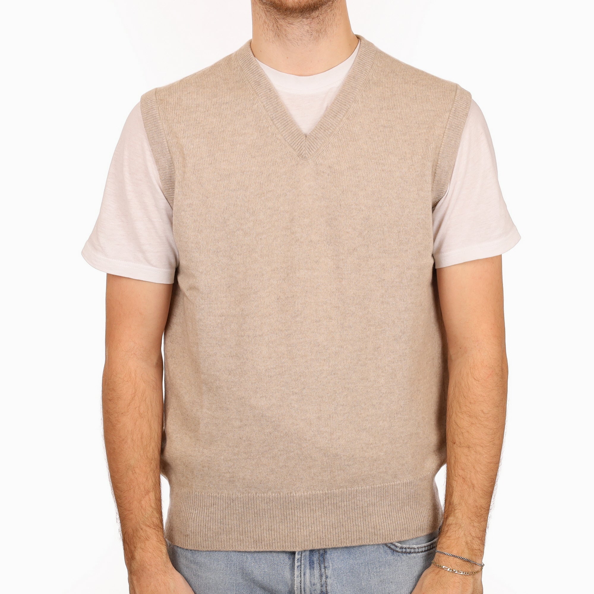 Men's Fawn Cashmere V Neck Tank Top Large