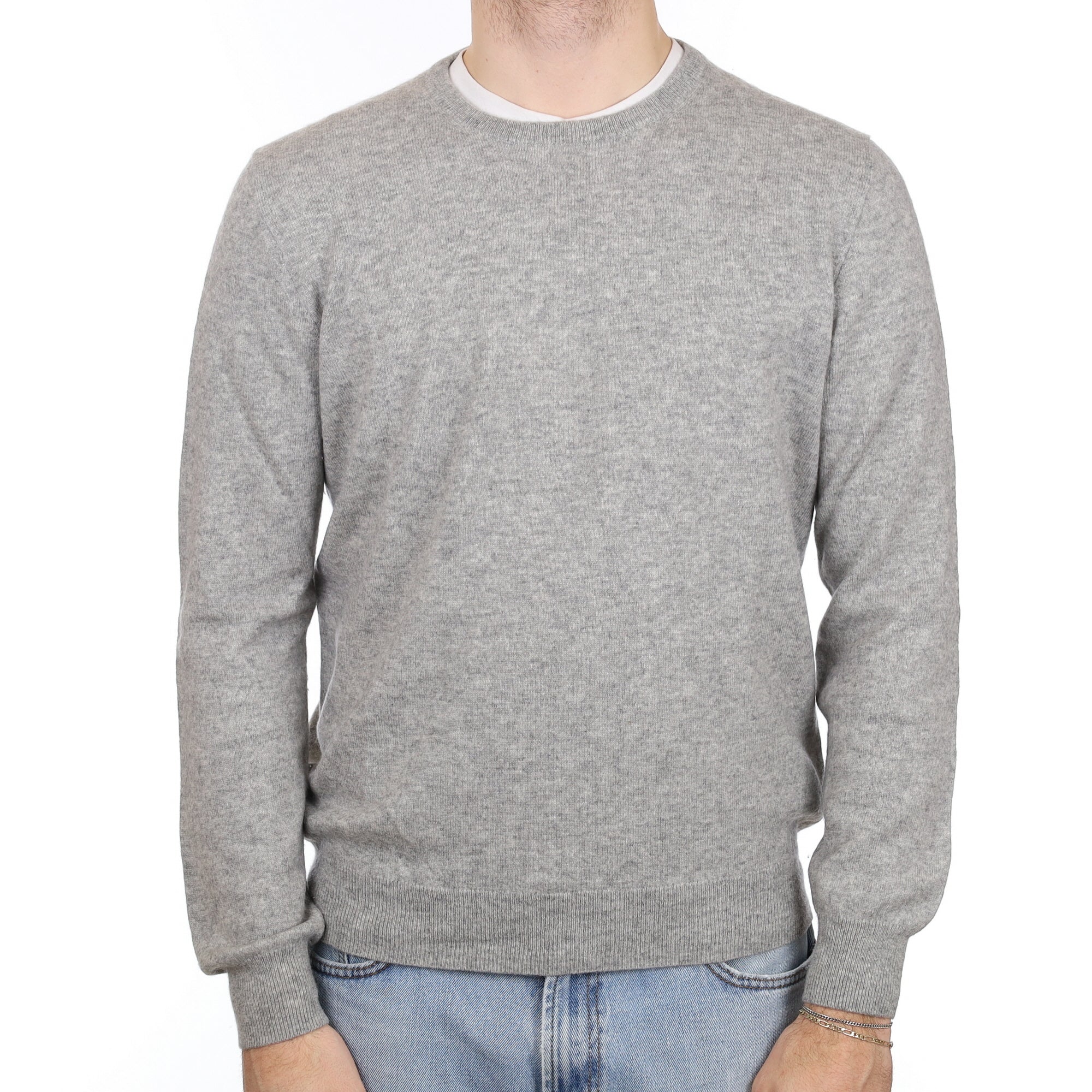 Men's Smoke Grey Cashmere Crew Neck Jumper Large