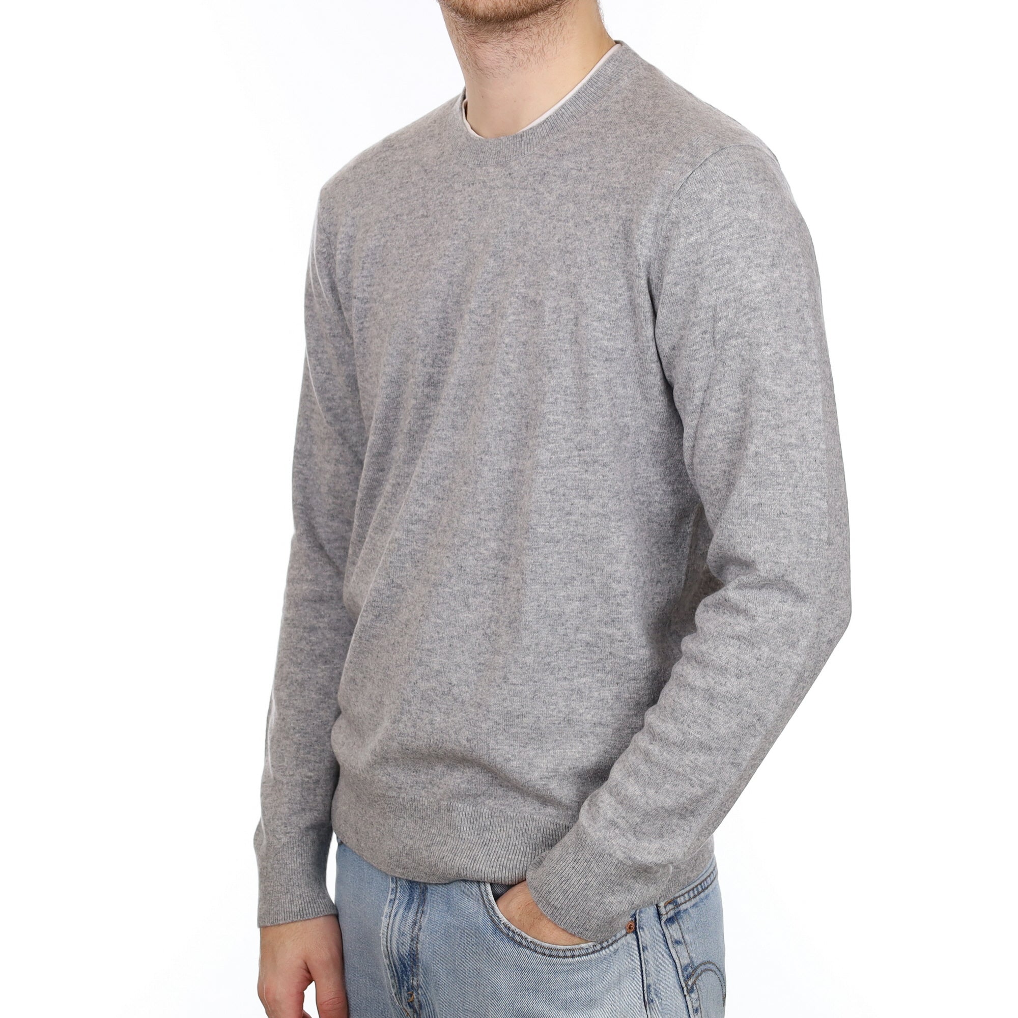 Men's Smoke Grey Cashmere Crew Neck Jumper Large