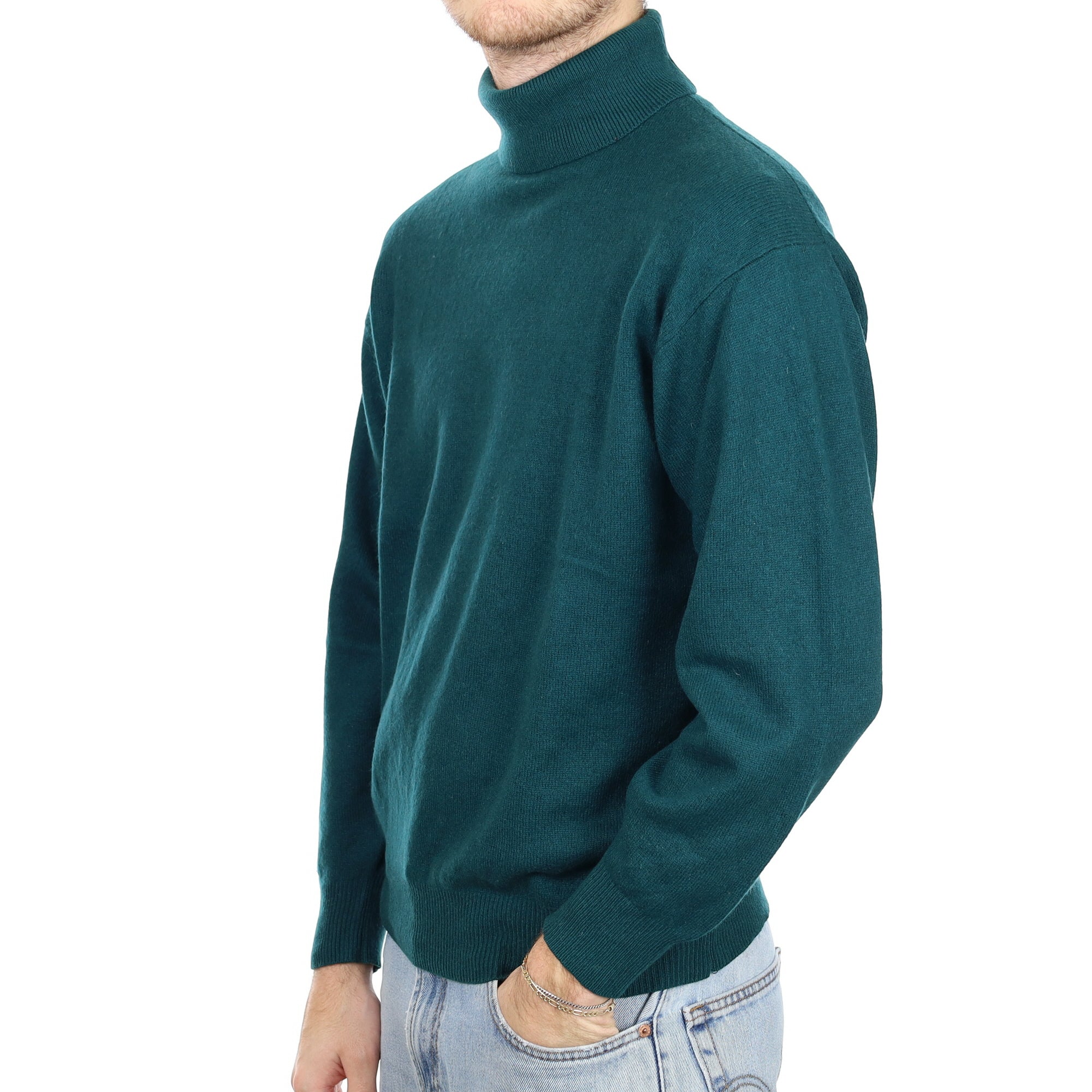 Men's Forest Green Cashmere Polo Neck Jumper Large