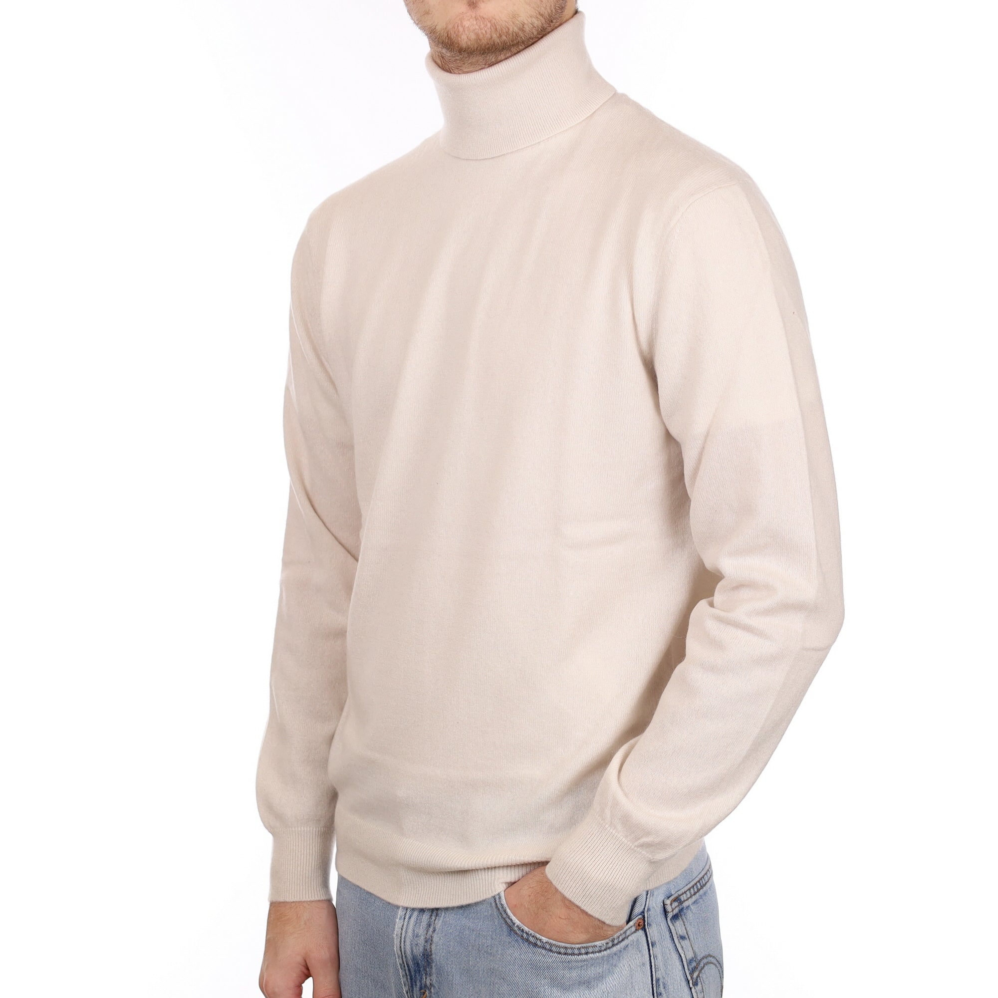 Men's Alabaster Cashmere Polo Neck Jumper Large